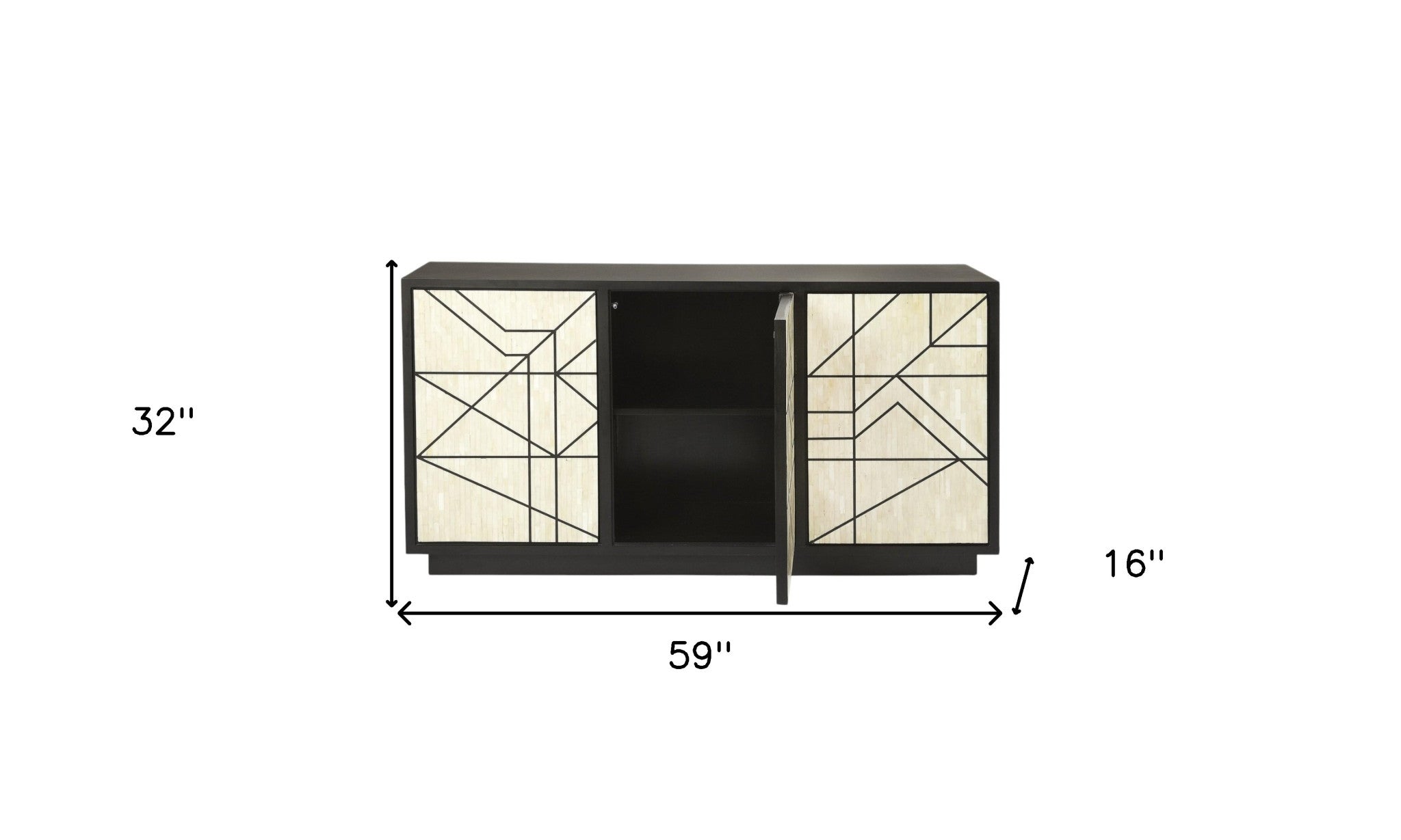 59" Natural and Black Sideboard with Three Doors-Sideboards-DECOROLALA