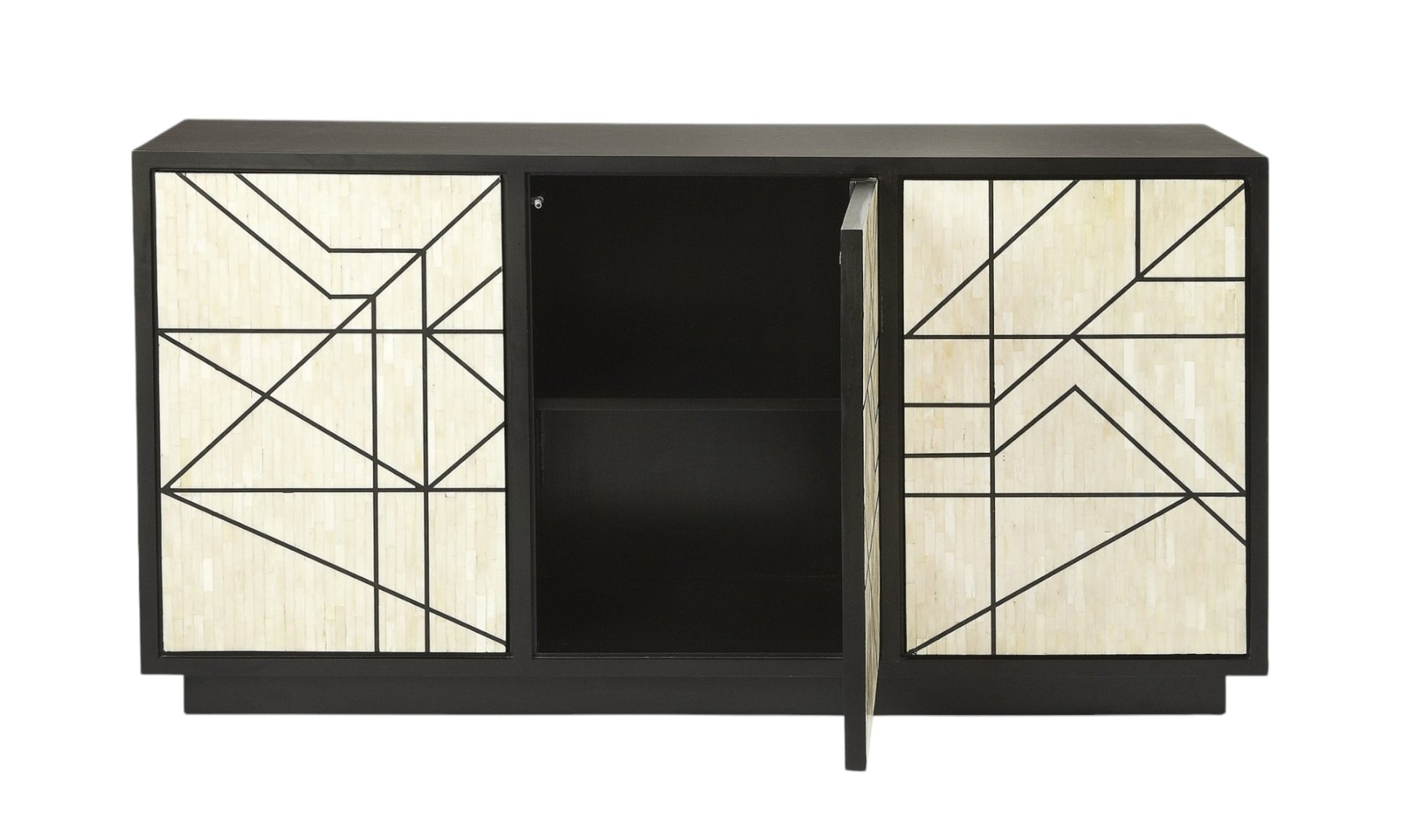59" Natural and Black Sideboard with Three Doors-Sideboards-DECOROLALA