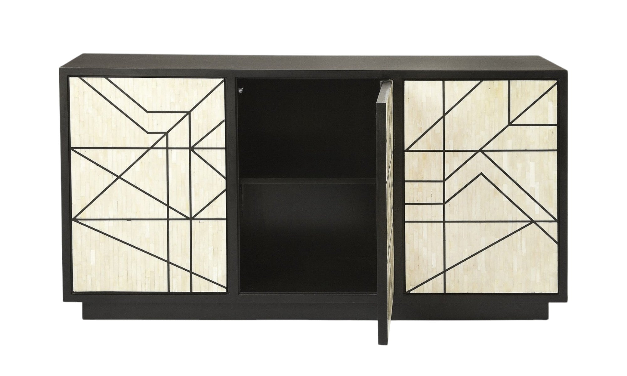 59" Natural and Black Sideboard with Three Doors-Sideboards-DECOROLALA