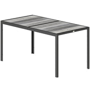 59" Outdoor Dining Table - Grey Metal Legs, Wood-Effect Top, 4-6 Seater-DECOROLALA