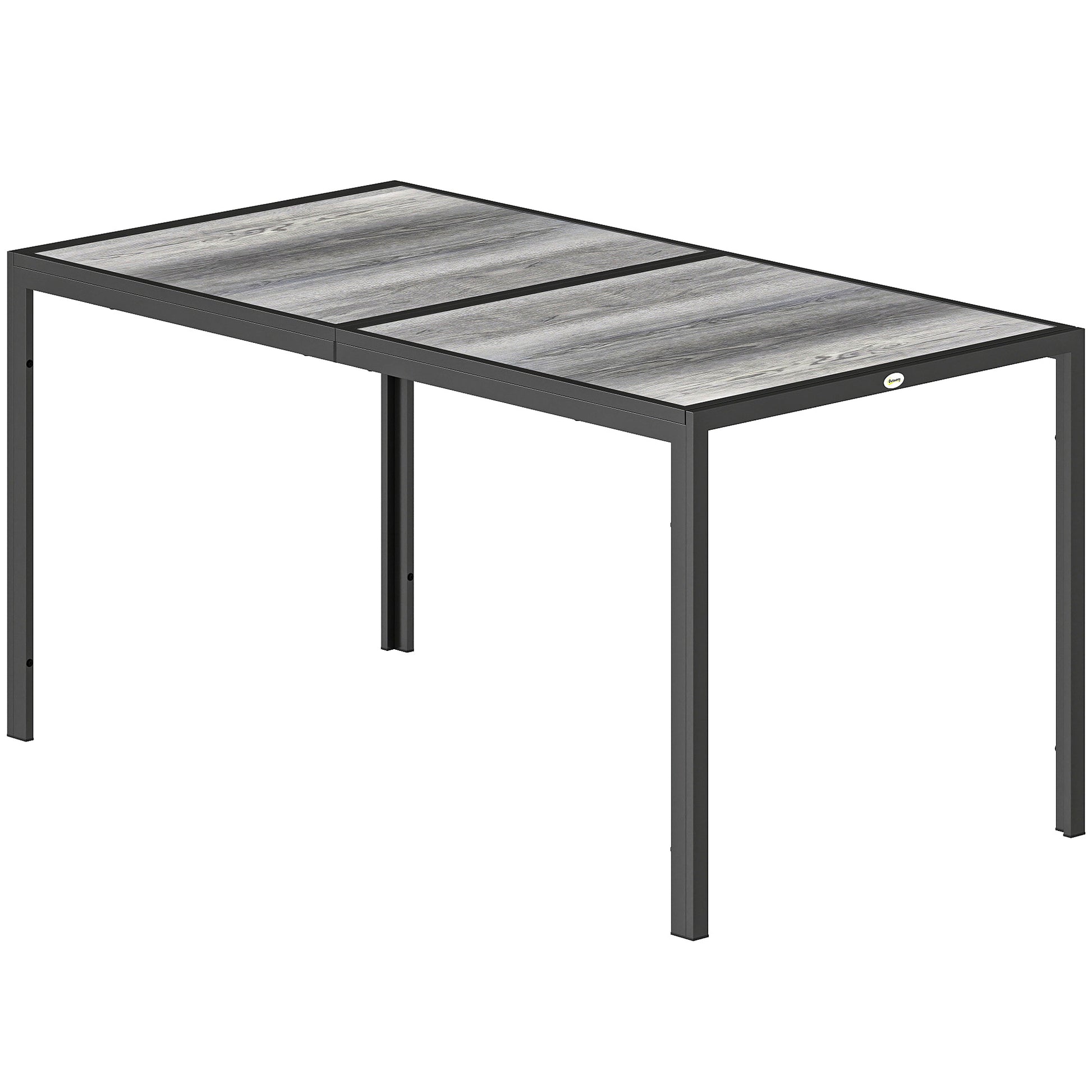59" Outdoor Dining Table - Grey Metal Legs, Wood-Effect Top, 4-6 Seater-DECOROLALA