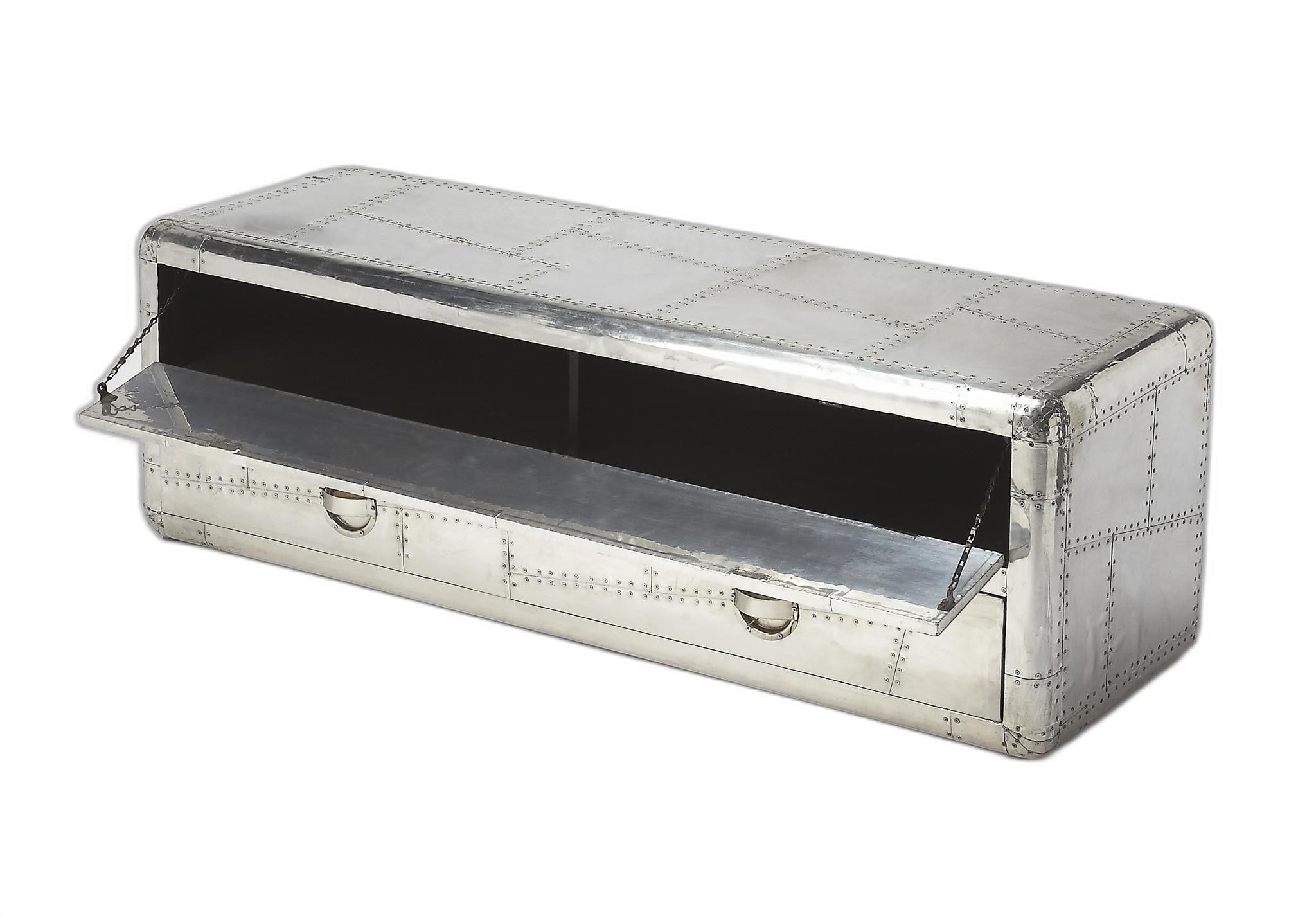 59" Silver Solid Wood Enclosed and Open Storage TV Stand-TV Stands-DECOROLALA