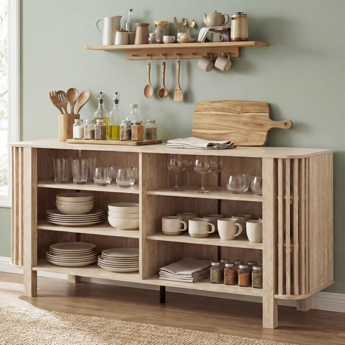 59" TV Stand for TVs Up to 55 Inches with Adjustable Shelves - Natural-Entertainment Centers & TV Stands-DECOROLALA