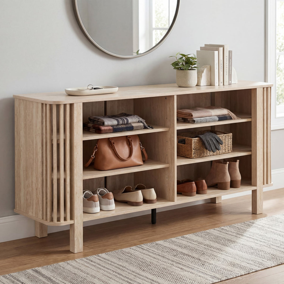 59" TV Stand for TVs Up to 55 Inches with Adjustable Shelves - Natural-Entertainment Centers & TV Stands-DECOROLALA