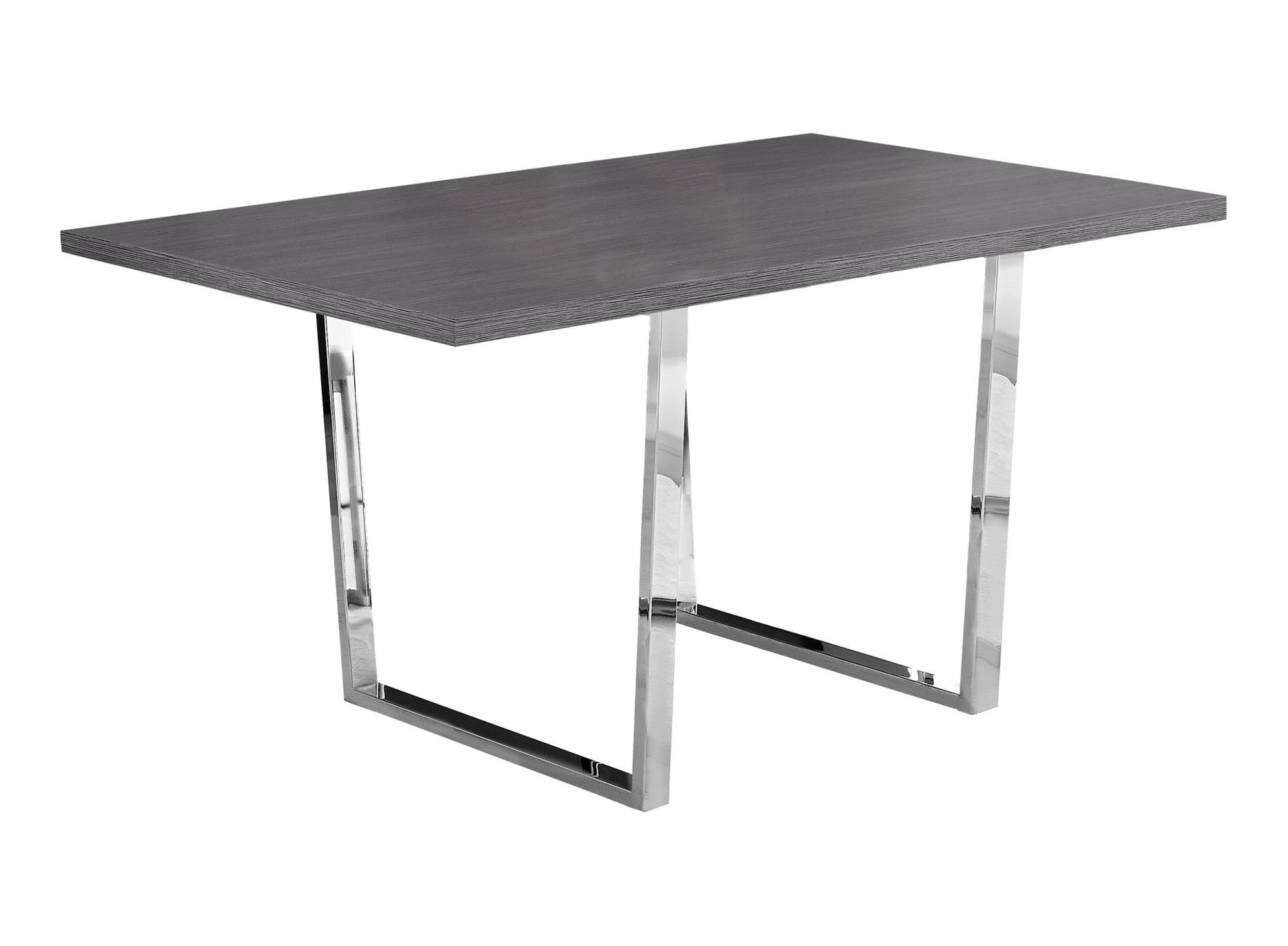 59" Taupe And Silver Metal Sled Base Dining Table-Dining Tables-DECOROLALA