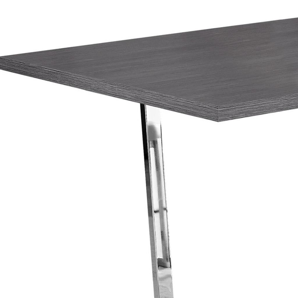 59" Taupe And Silver Metal Sled Base Dining Table-Dining Tables-DECOROLALA