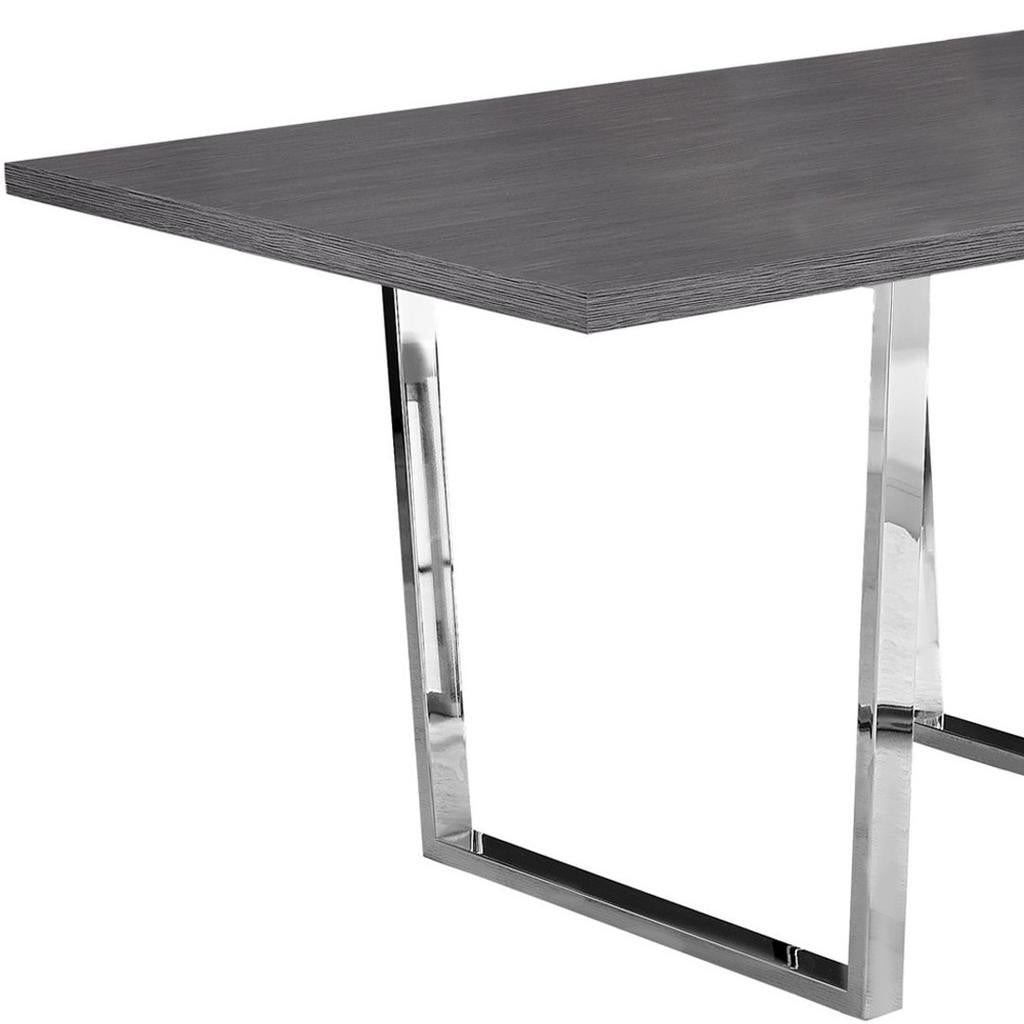 59" Taupe And Silver Metal Sled Base Dining Table-Dining Tables-DECOROLALA