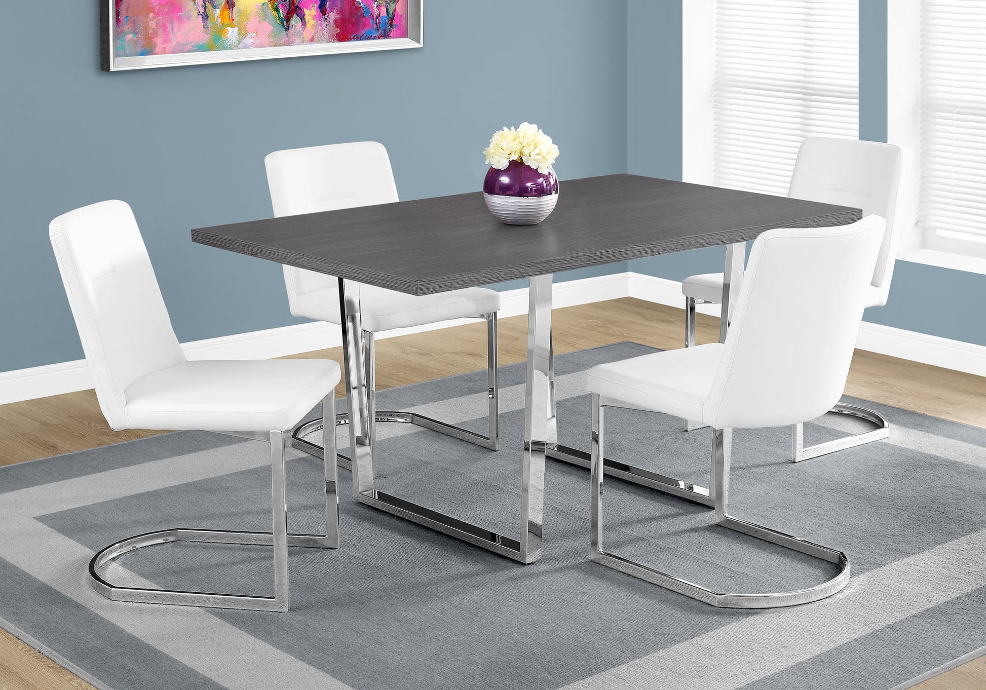 59" Taupe And Silver Metal Sled Base Dining Table-Dining Tables-DECOROLALA