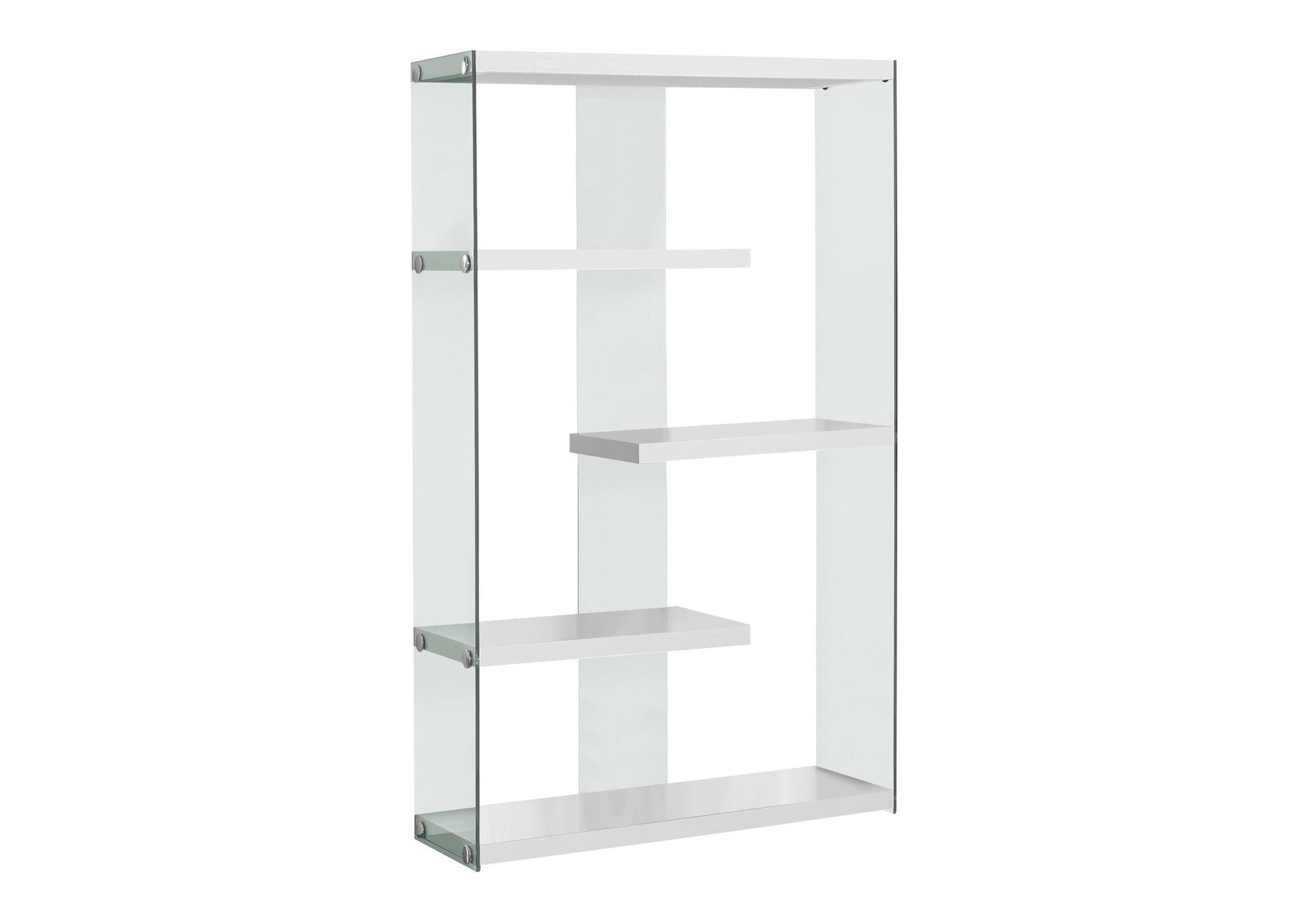 59" White And Clear Glass and Wood Four Tier Etagere Bookcase-Bookcases-DECOROLALA