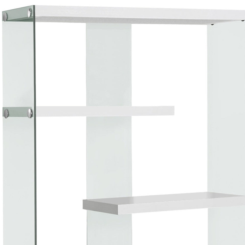 59" White And Clear Glass and Wood Four Tier Etagere Bookcase-Bookcases-DECOROLALA