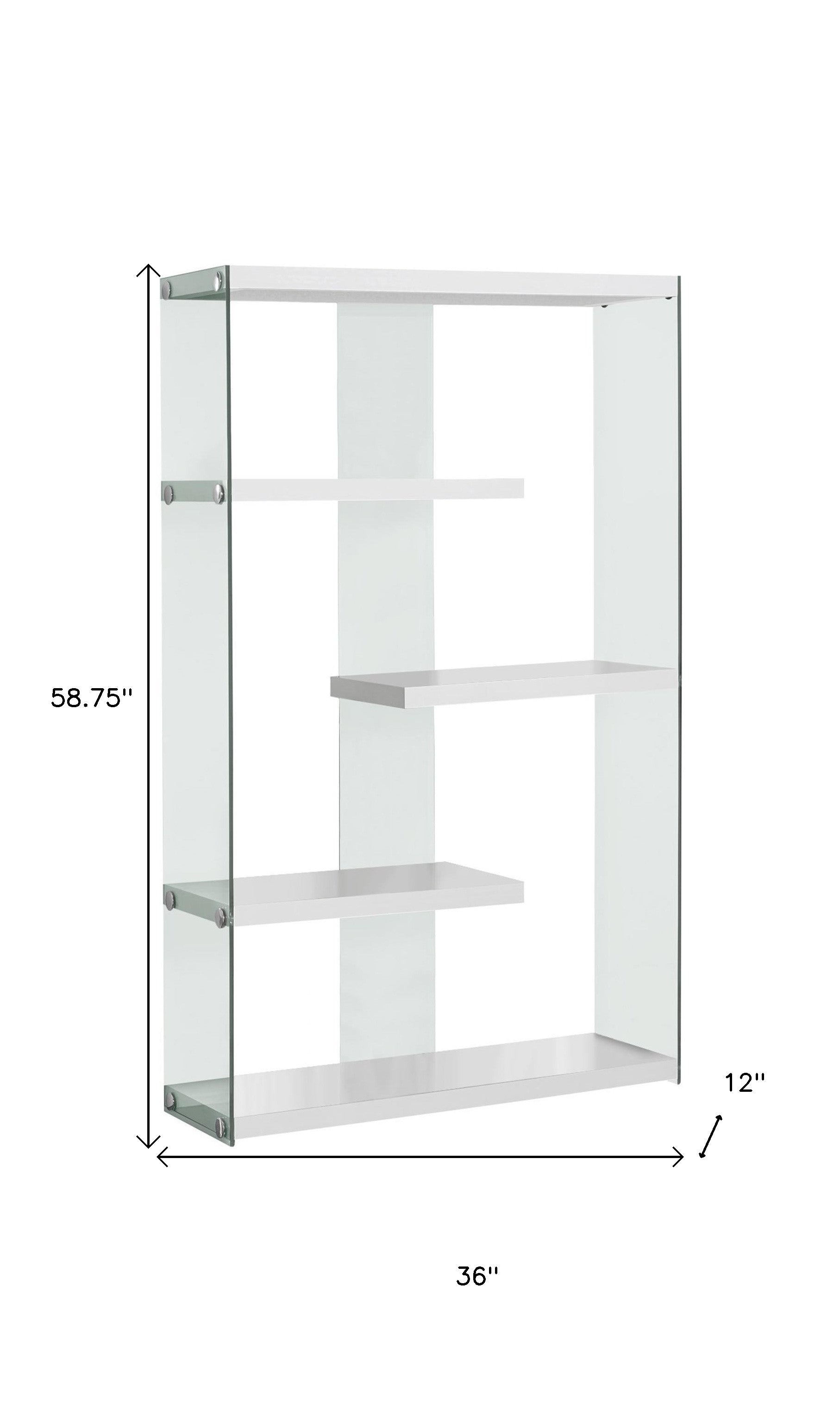 59" White And Clear Glass and Wood Four Tier Etagere Bookcase-Bookcases-DECOROLALA