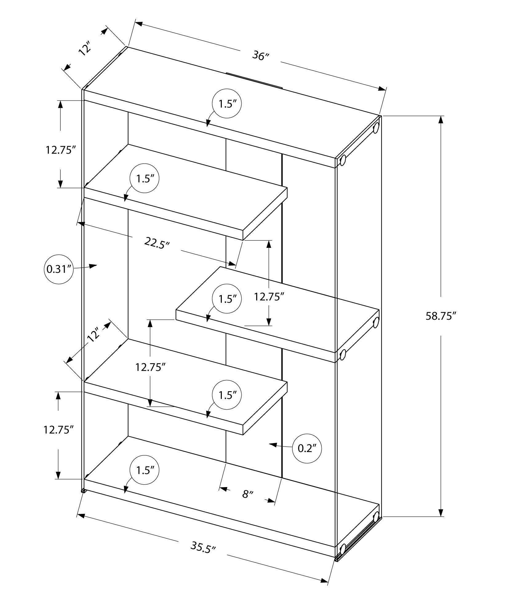 59" White And Clear Glass and Wood Four Tier Etagere Bookcase-Bookcases-DECOROLALA