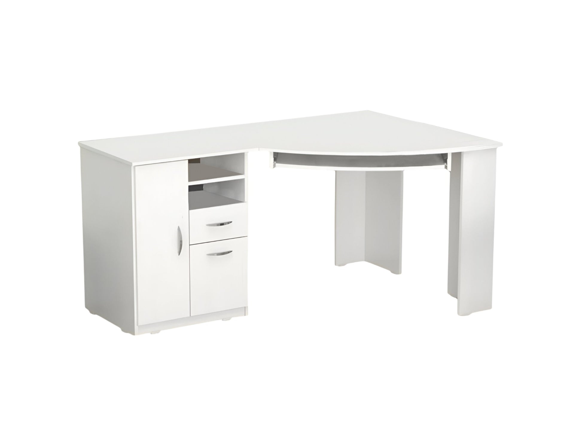 59" White Corner Computer Desk With Two Drawers-Desks-DECOROLALA