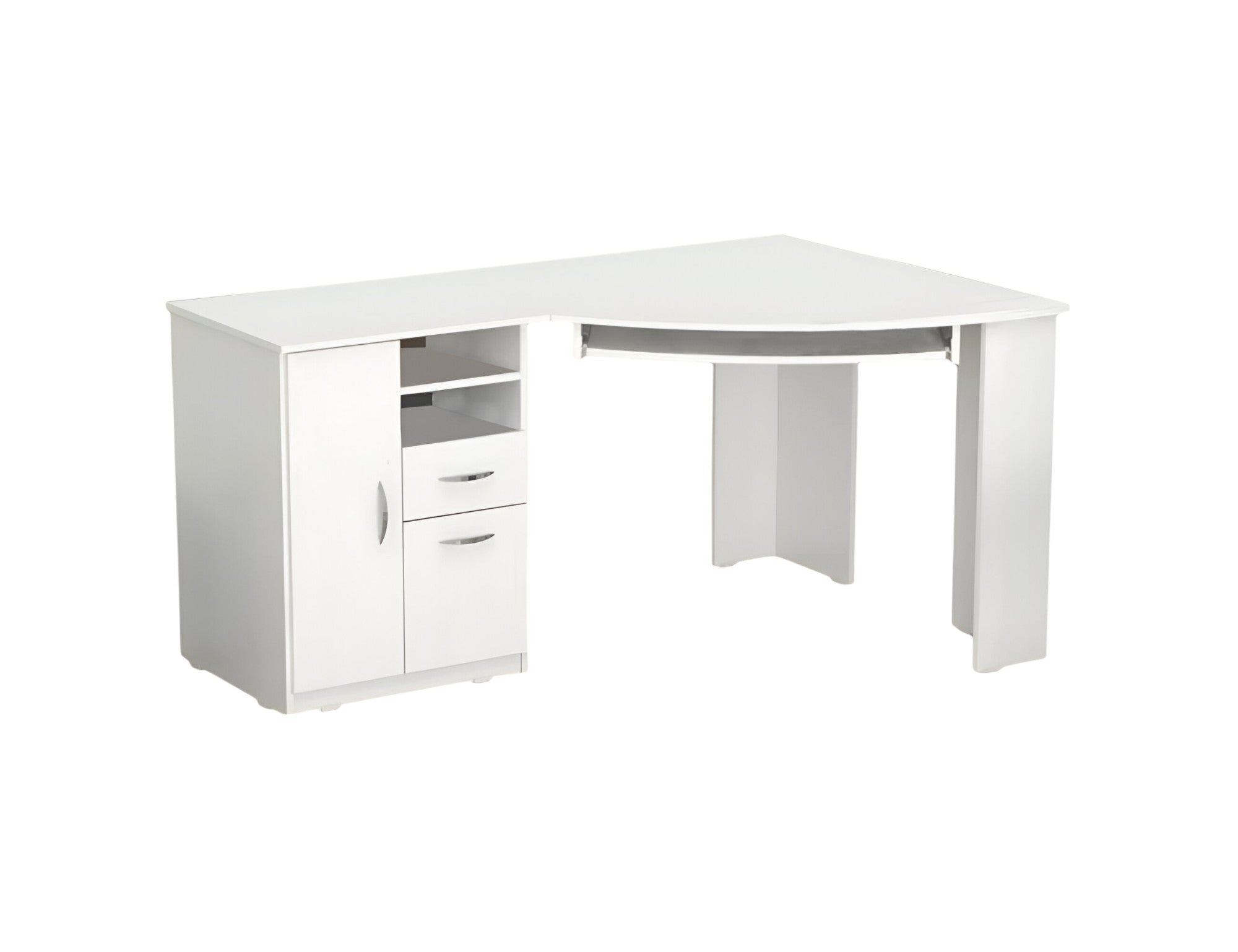 59" White Corner Computer Desk With Two Drawers-Desks-DECOROLALA