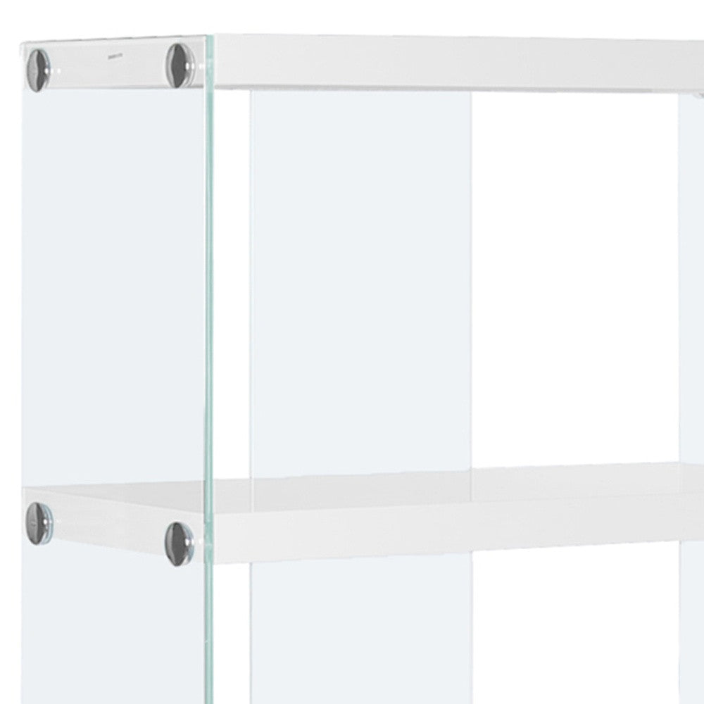 59" White Glass Four Tier Etagere Bookcase-Bookcases-DECOROLALA