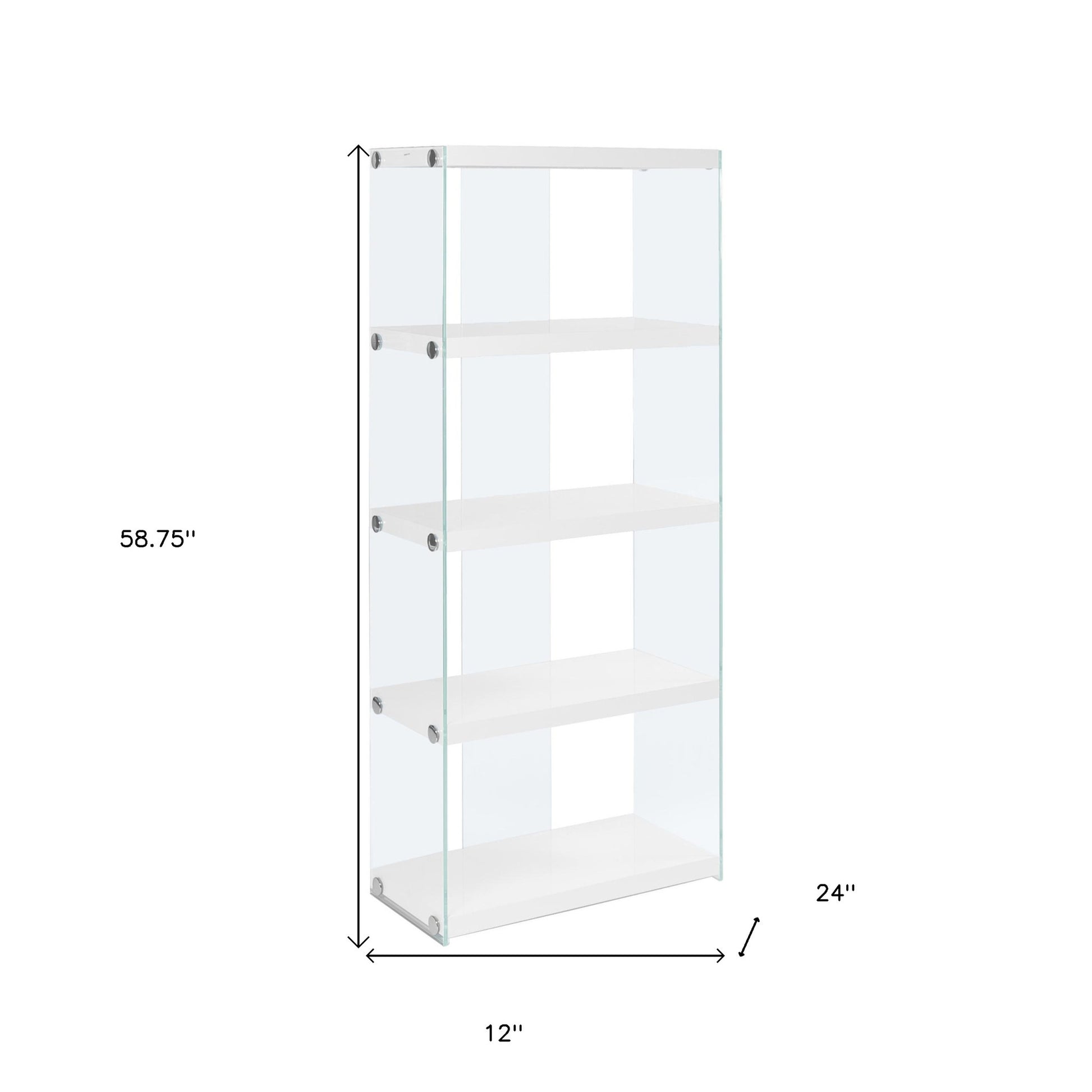 59" White Glass Four Tier Etagere Bookcase-Bookcases-DECOROLALA