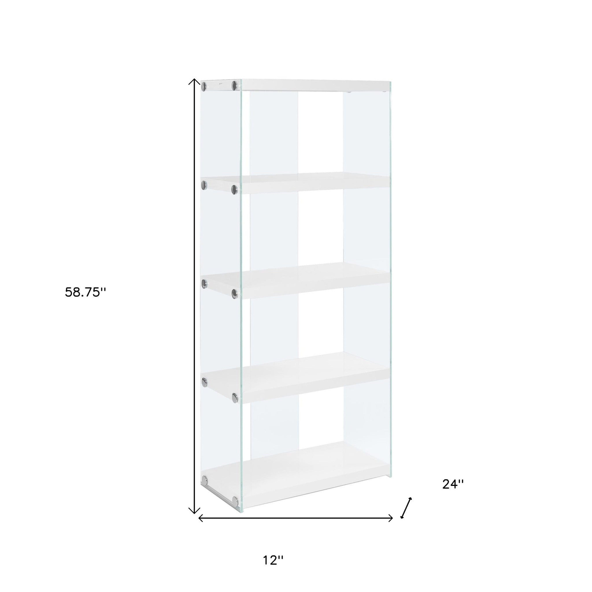 59" White Glass Four Tier Etagere Bookcase-Bookcases-DECOROLALA