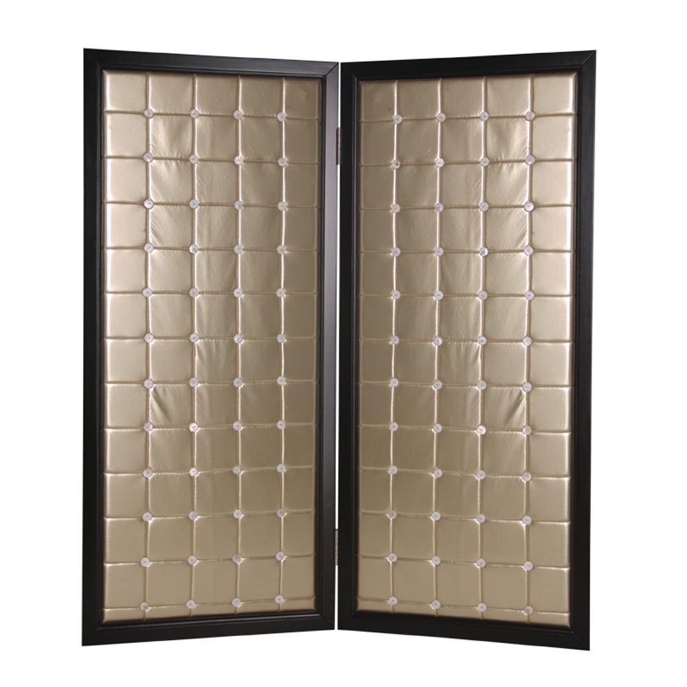 59" X 67" Gold Wood & Fabric Screen-Room Dividers-DECOROLALA