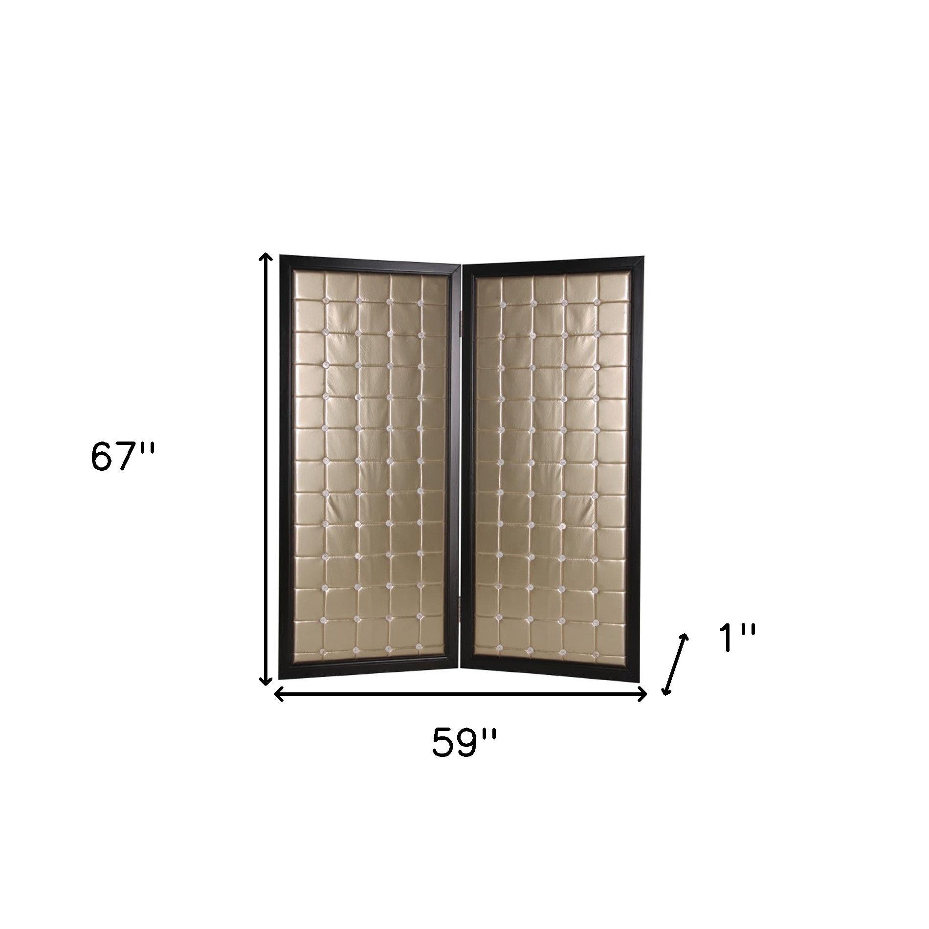 59" X 67" Gold Wood & Fabric Screen-Room Dividers-DECOROLALA