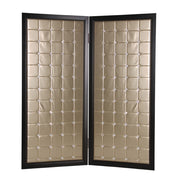 59" X 67" Gold Wood & Fabric Screen-Room Dividers-DECOROLALA