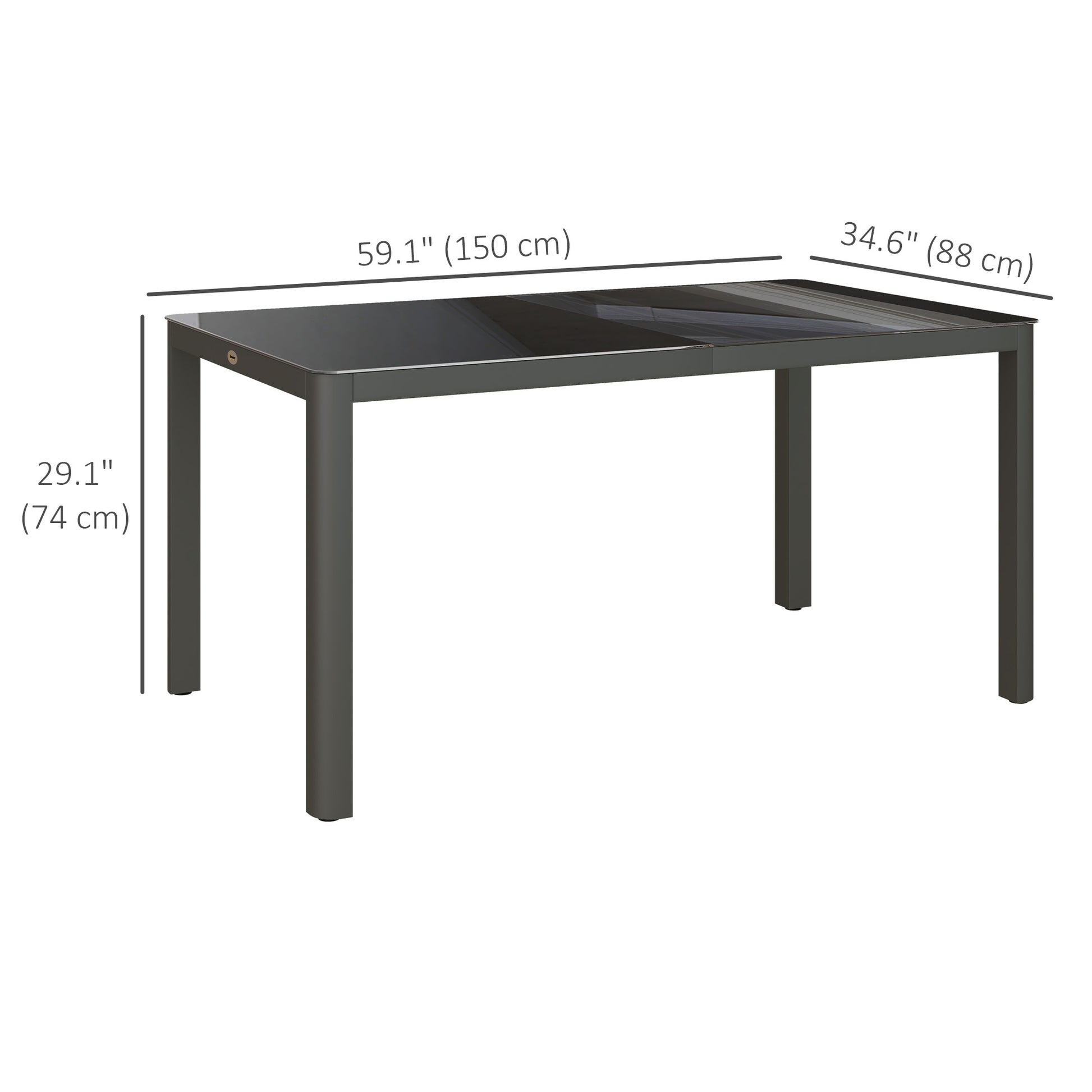 59" x 35" Outdoor Dining Table - Grey Aluminum and Glass-DECOROLALA