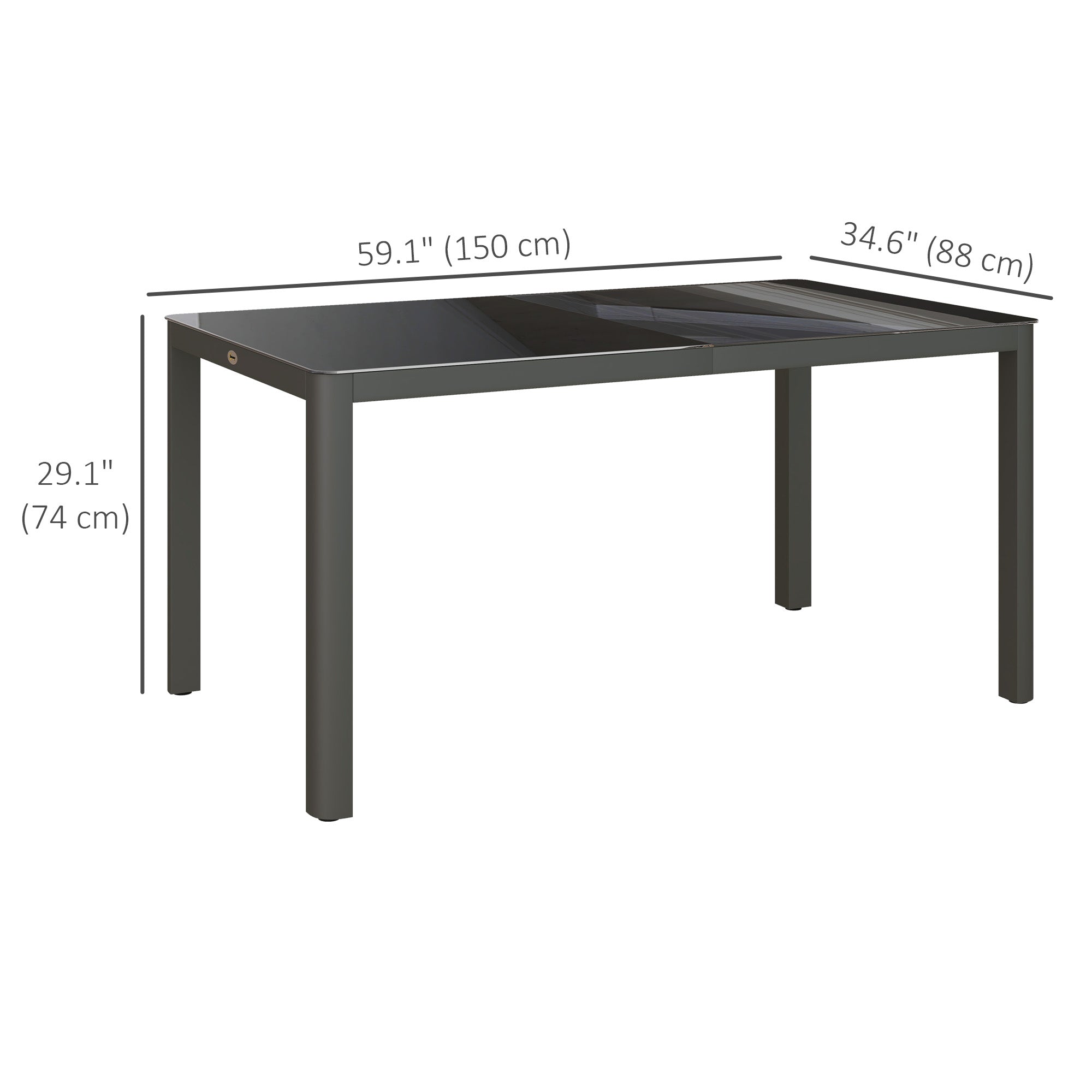 59" x 35" Outdoor Dining Table - Grey Aluminum and Glass-DECOROLALA