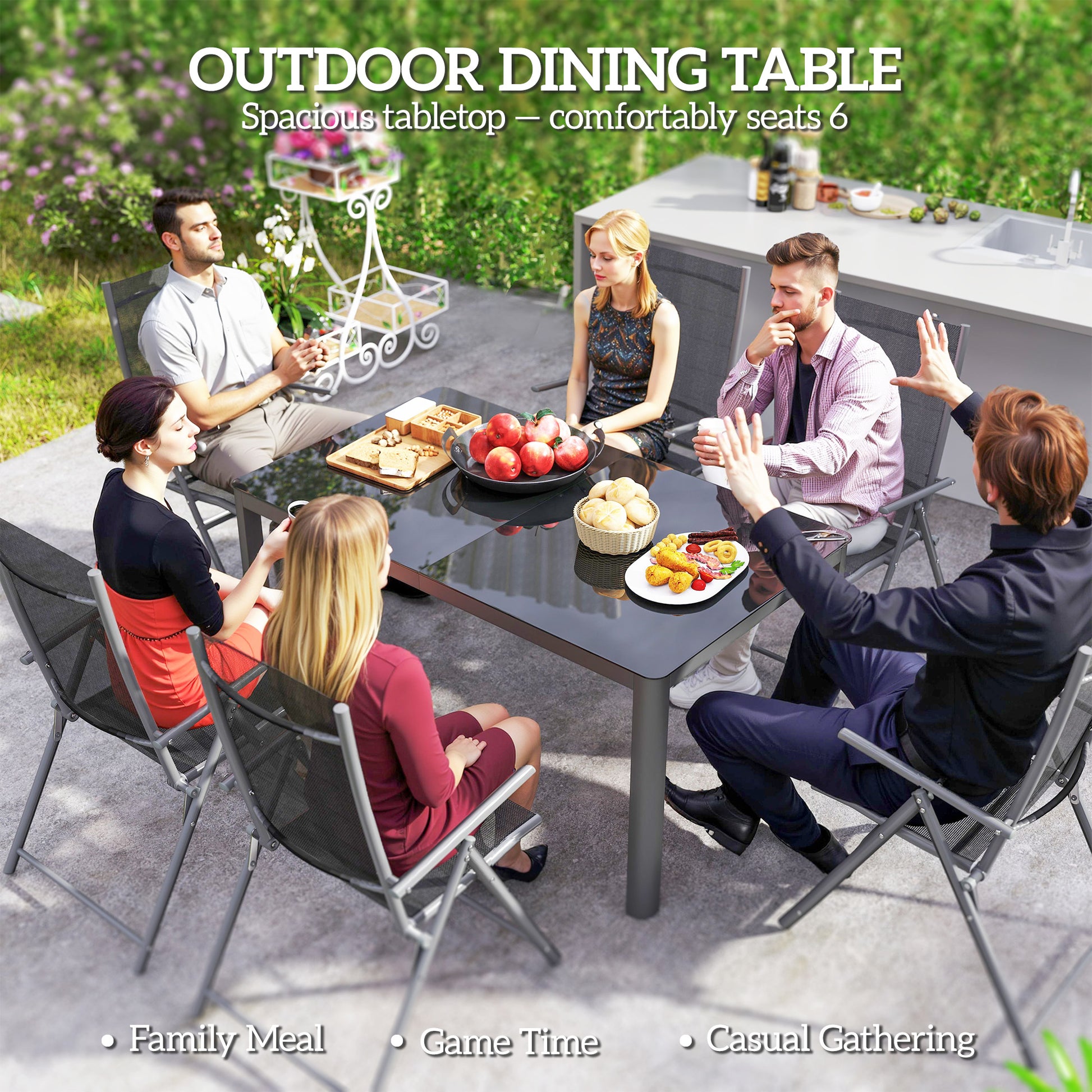 59" x 35" Outdoor Dining Table - Grey Aluminum and Glass-DECOROLALA