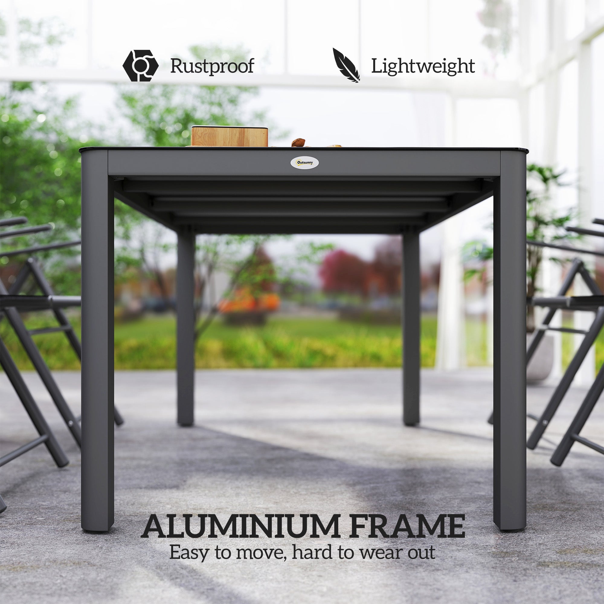 59" x 35" Outdoor Dining Table - Grey Aluminum and Glass-DECOROLALA
