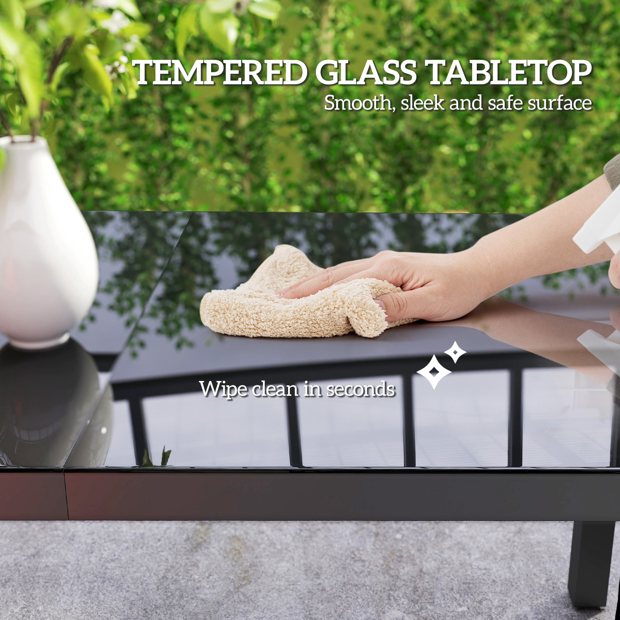59" x 35" Outdoor Dining Table - Grey Aluminum and Glass-DECOROLALA