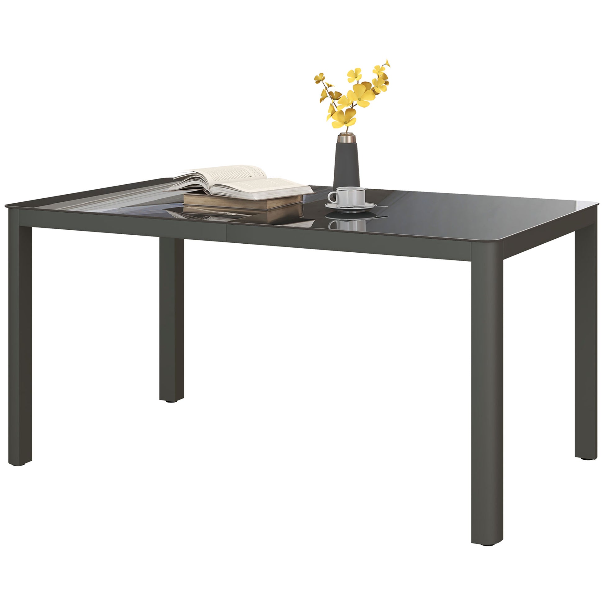 59" x 35" Outdoor Dining Table - Grey Aluminum and Glass-DECOROLALA