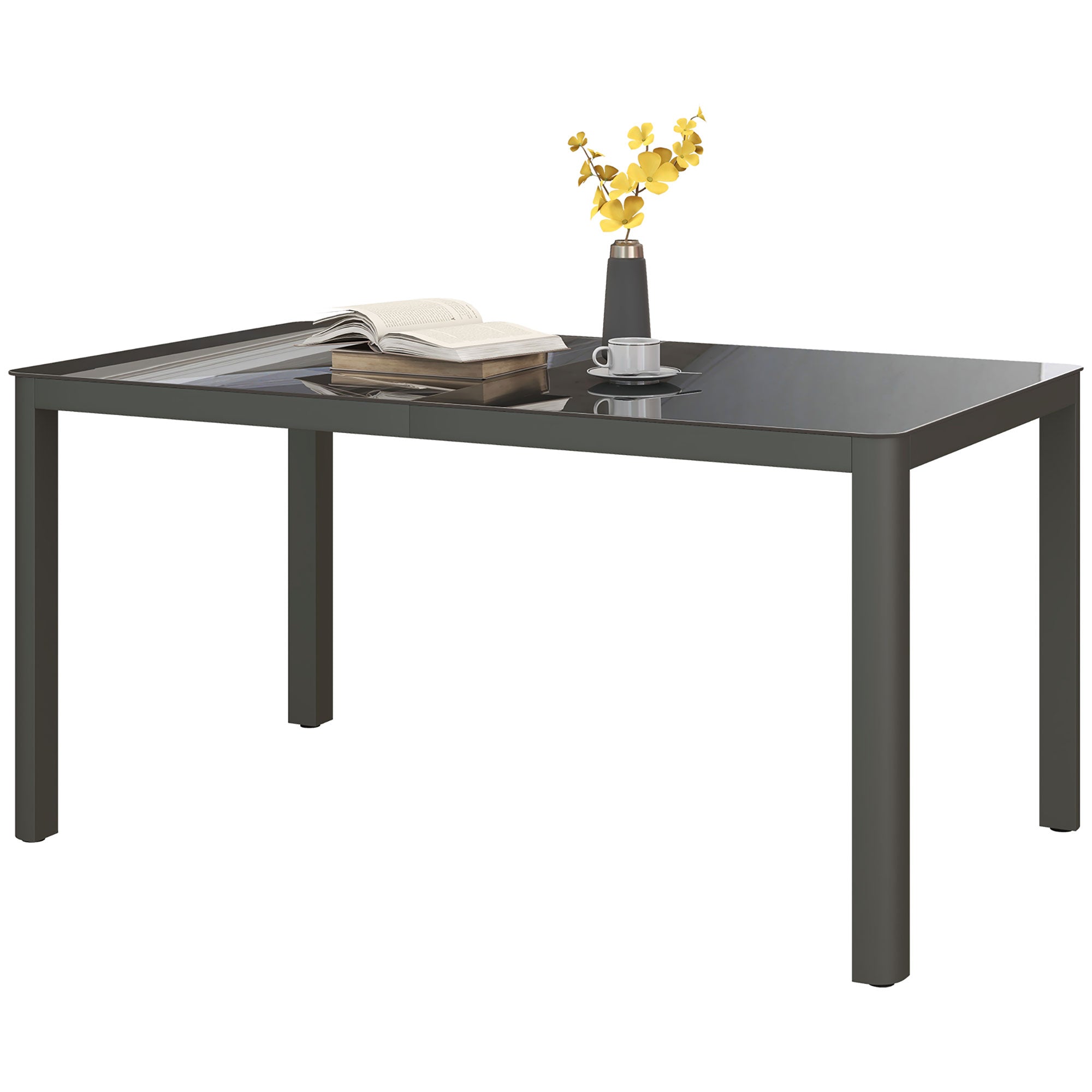 59" x 35" Outdoor Dining Table - Grey Aluminum and Glass-DECOROLALA