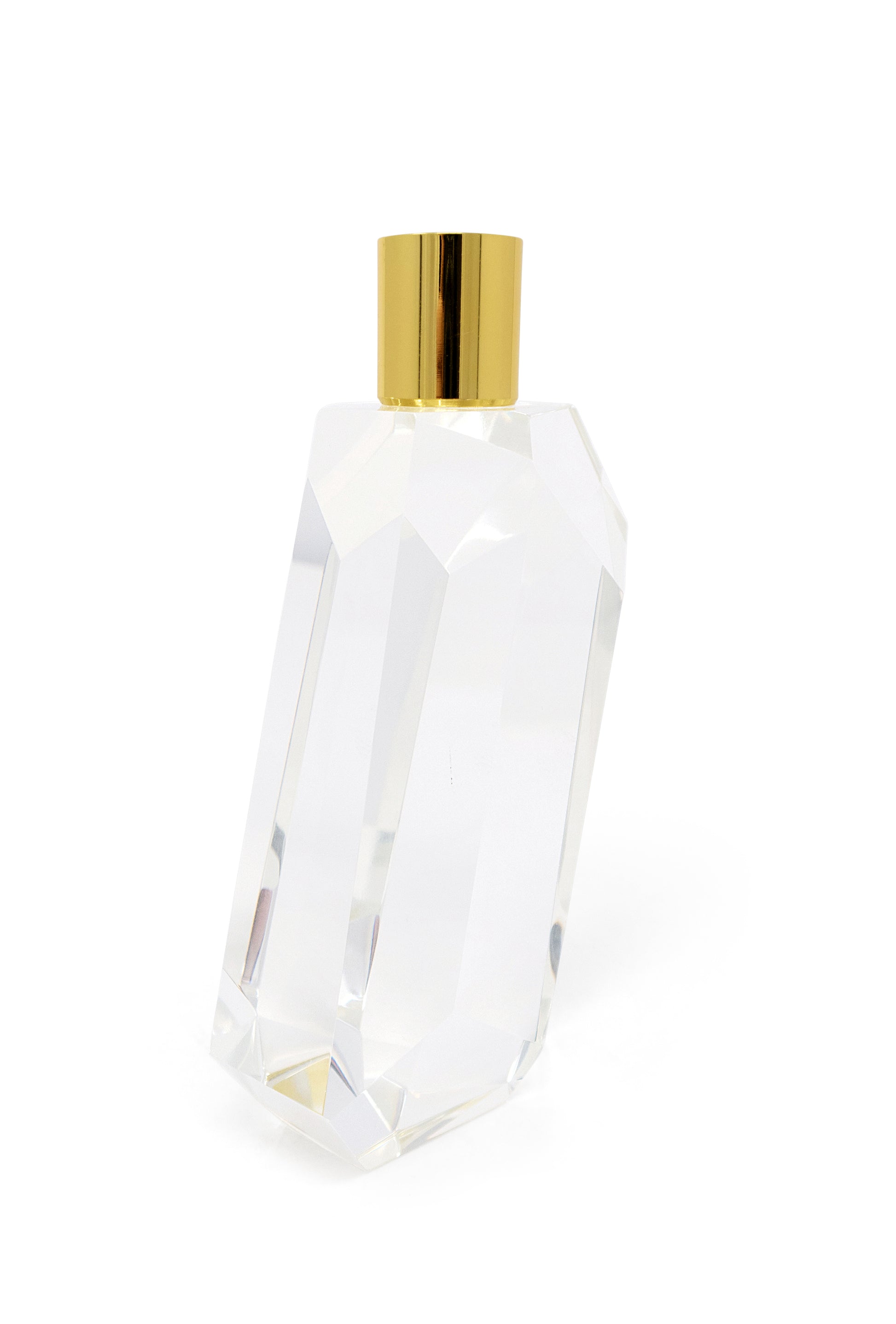 7" Clear And Gold Geo Faceted Crystal Tabletop Taper Candlestick-Candle Holders-DECOROLALA