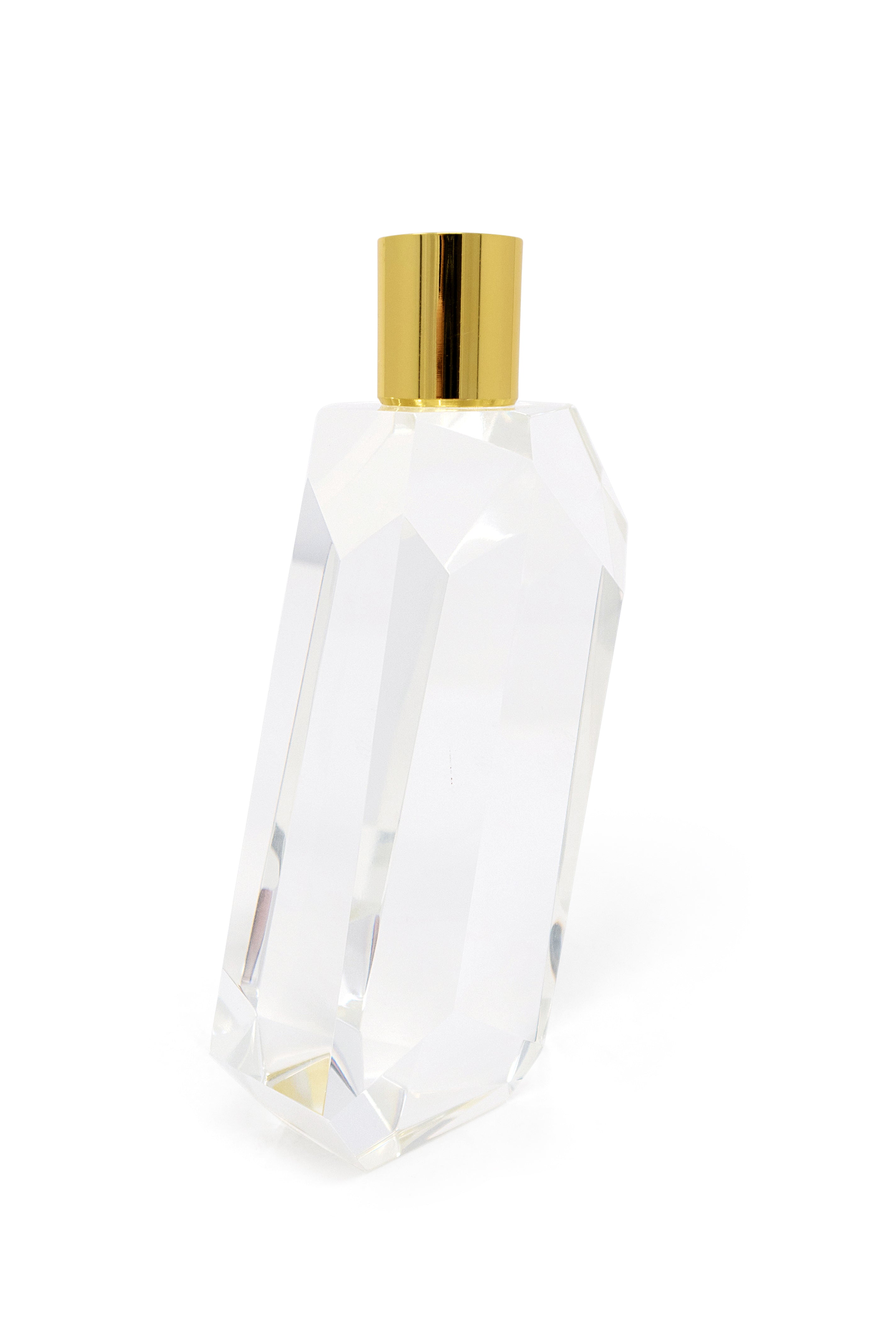 7" Clear And Gold Geo Faceted Crystal Tabletop Taper Candlestick-Candle Holders-DECOROLALA