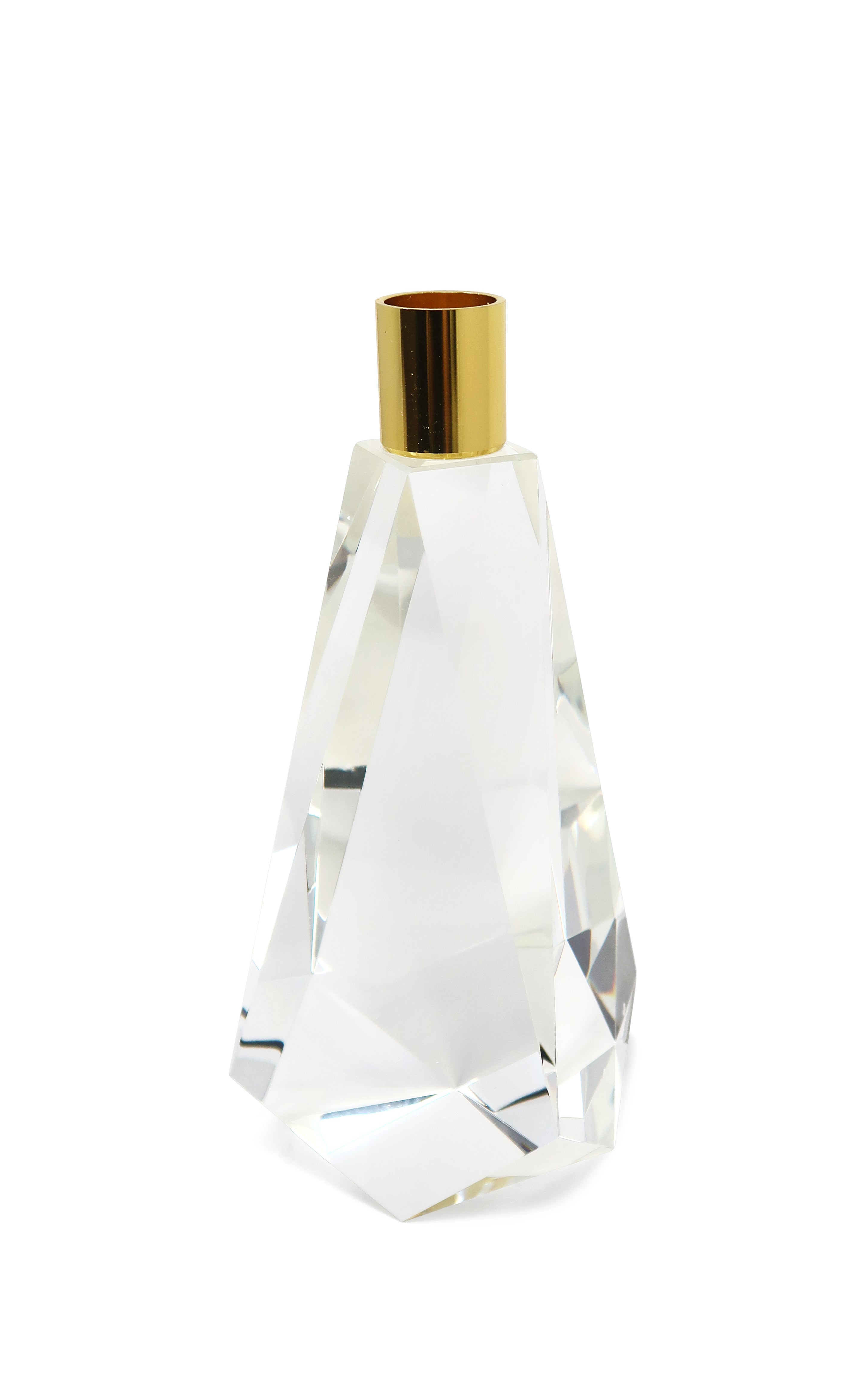 8" Clear And Gold Geo Faceted Crystal Tabletop Taper Candlestick-Candle Holders-DECOROLALA