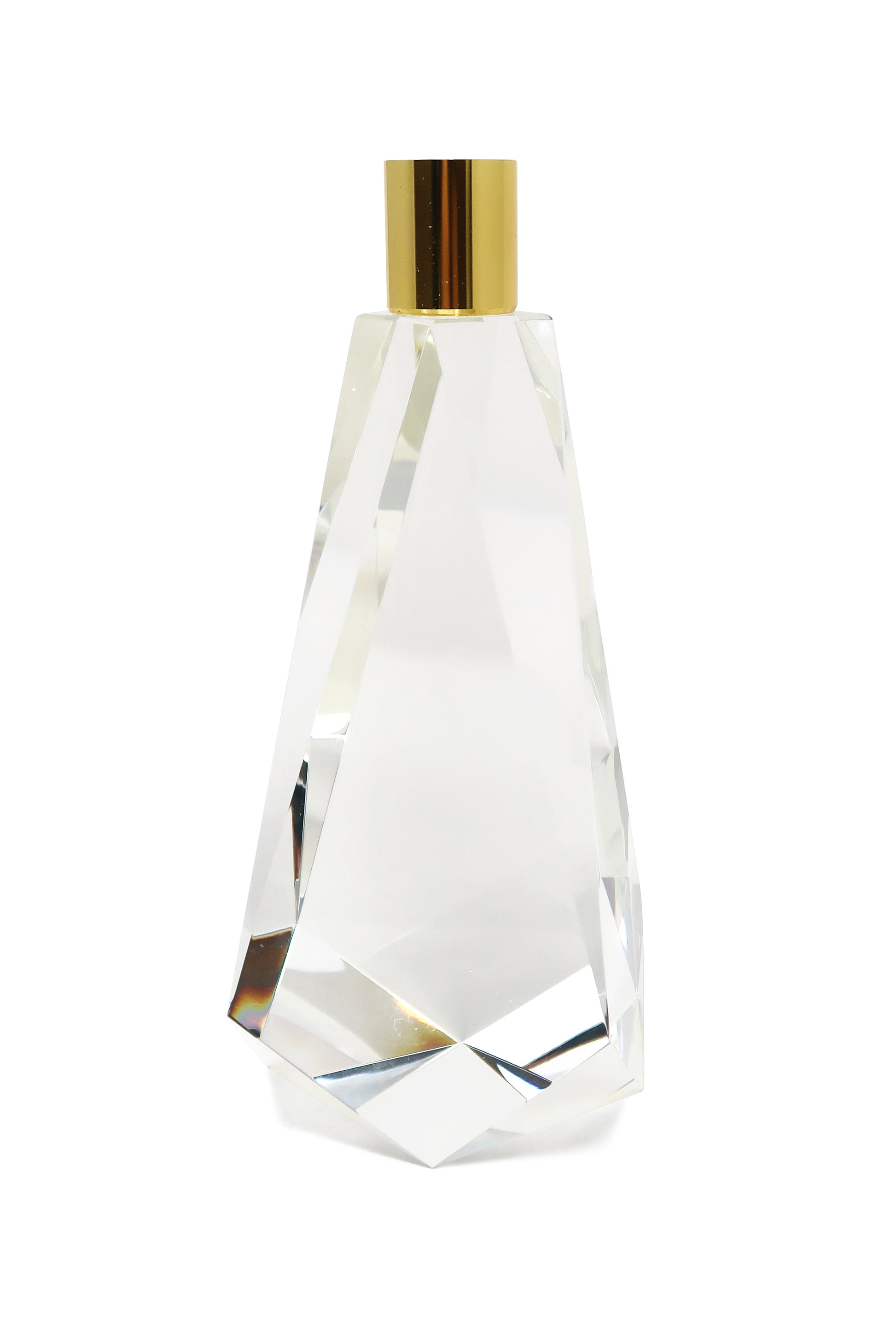 8" Clear And Gold Geo Faceted Crystal Tabletop Taper Candlestick-Candle Holders-DECOROLALA