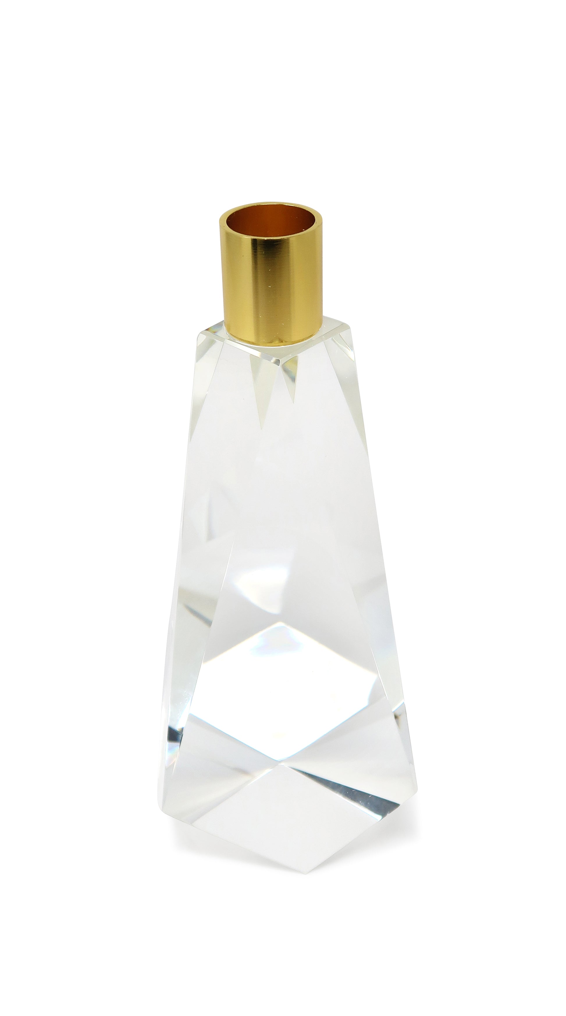 8" Clear And Gold Geo Faceted Crystal Tabletop Taper Candlestick-Candle Holders-DECOROLALA