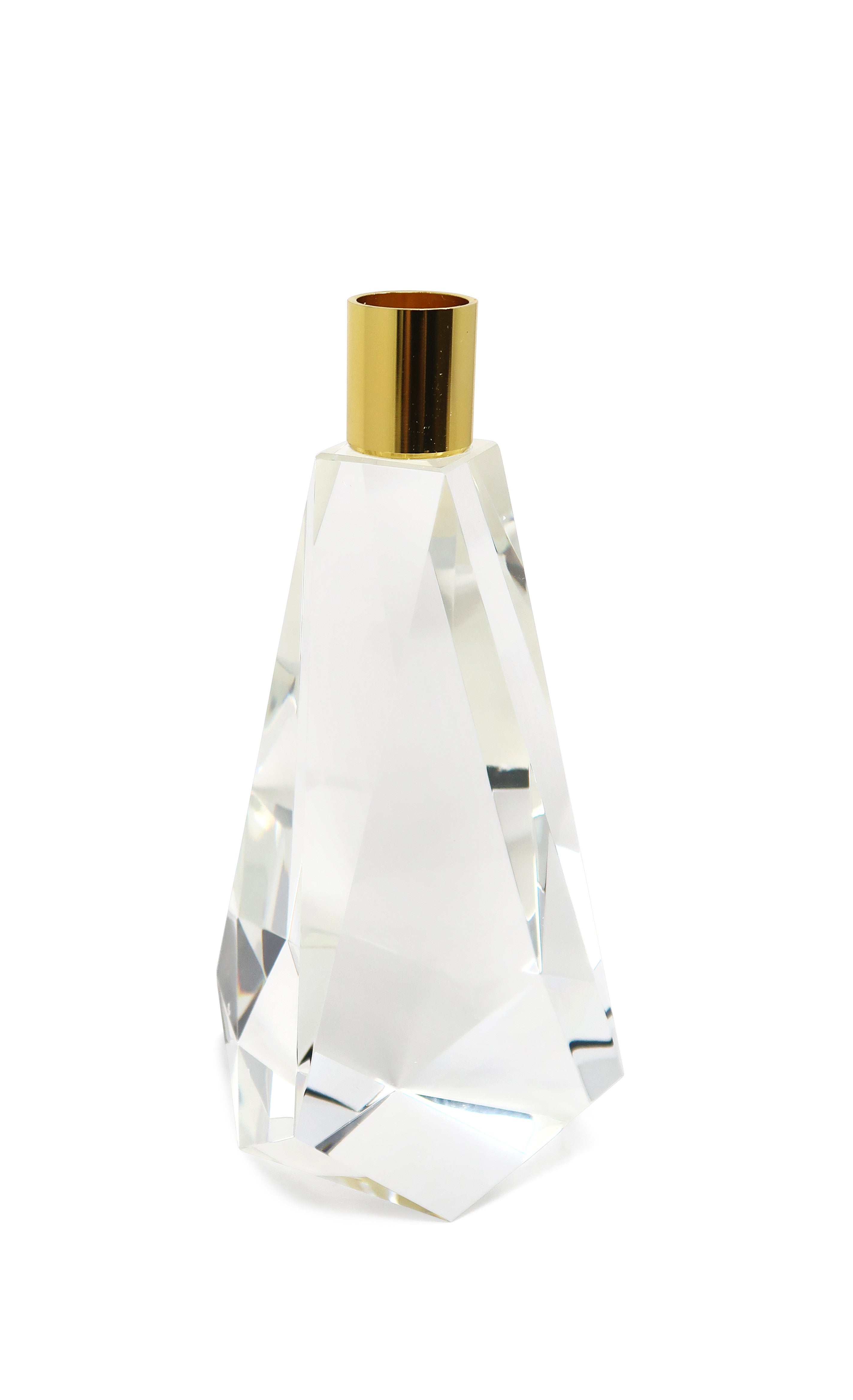 8" Clear And Gold Geo Faceted Crystal Tabletop Taper Candlestick-Candle Holders-DECOROLALA