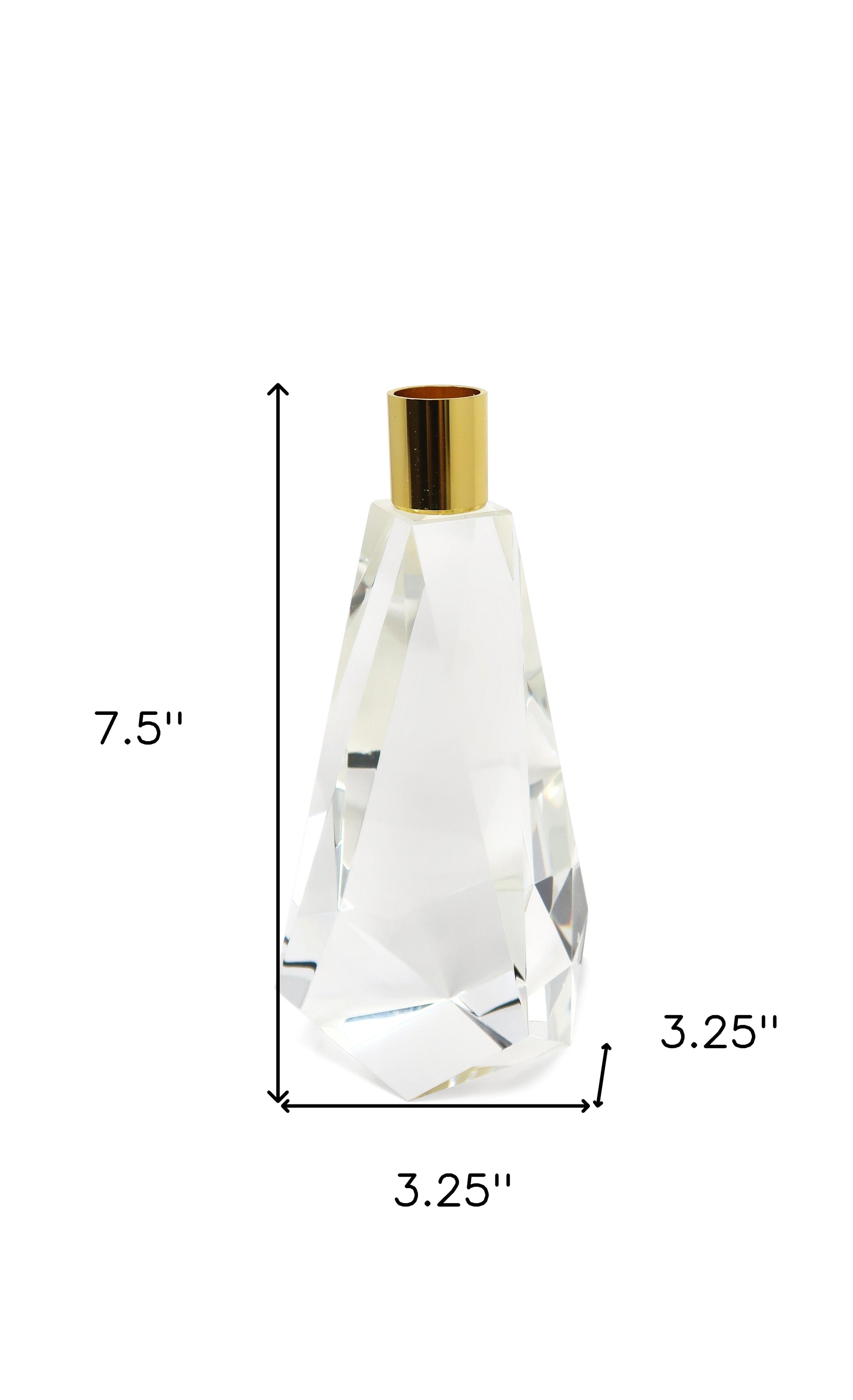 8" Clear And Gold Geo Faceted Crystal Tabletop Taper Candlestick-Candle Holders-DECOROLALA