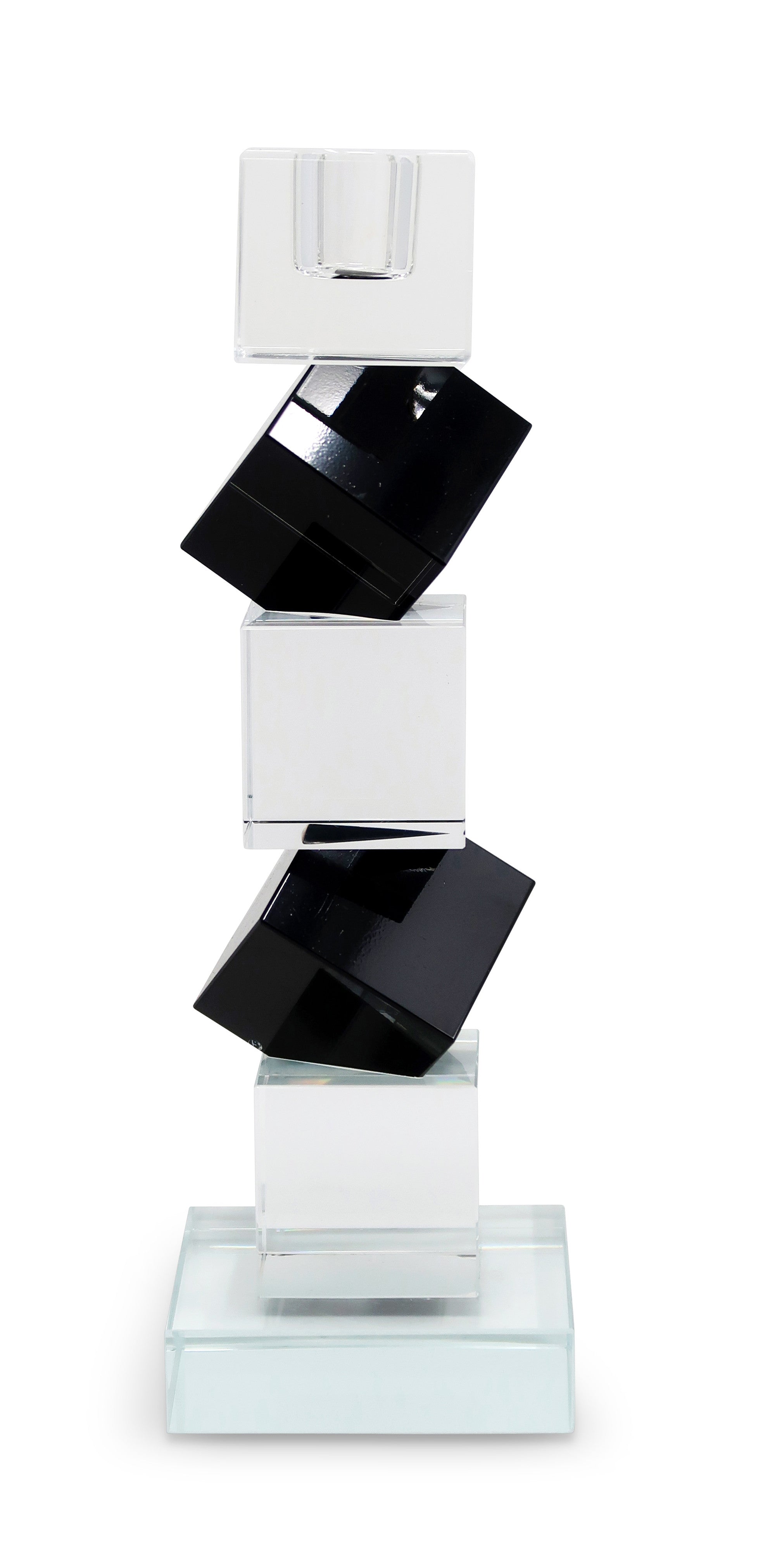 9" Black And Clear Crystal Tabletop Taper Candlestick-Candle Holders-DECOROLALA