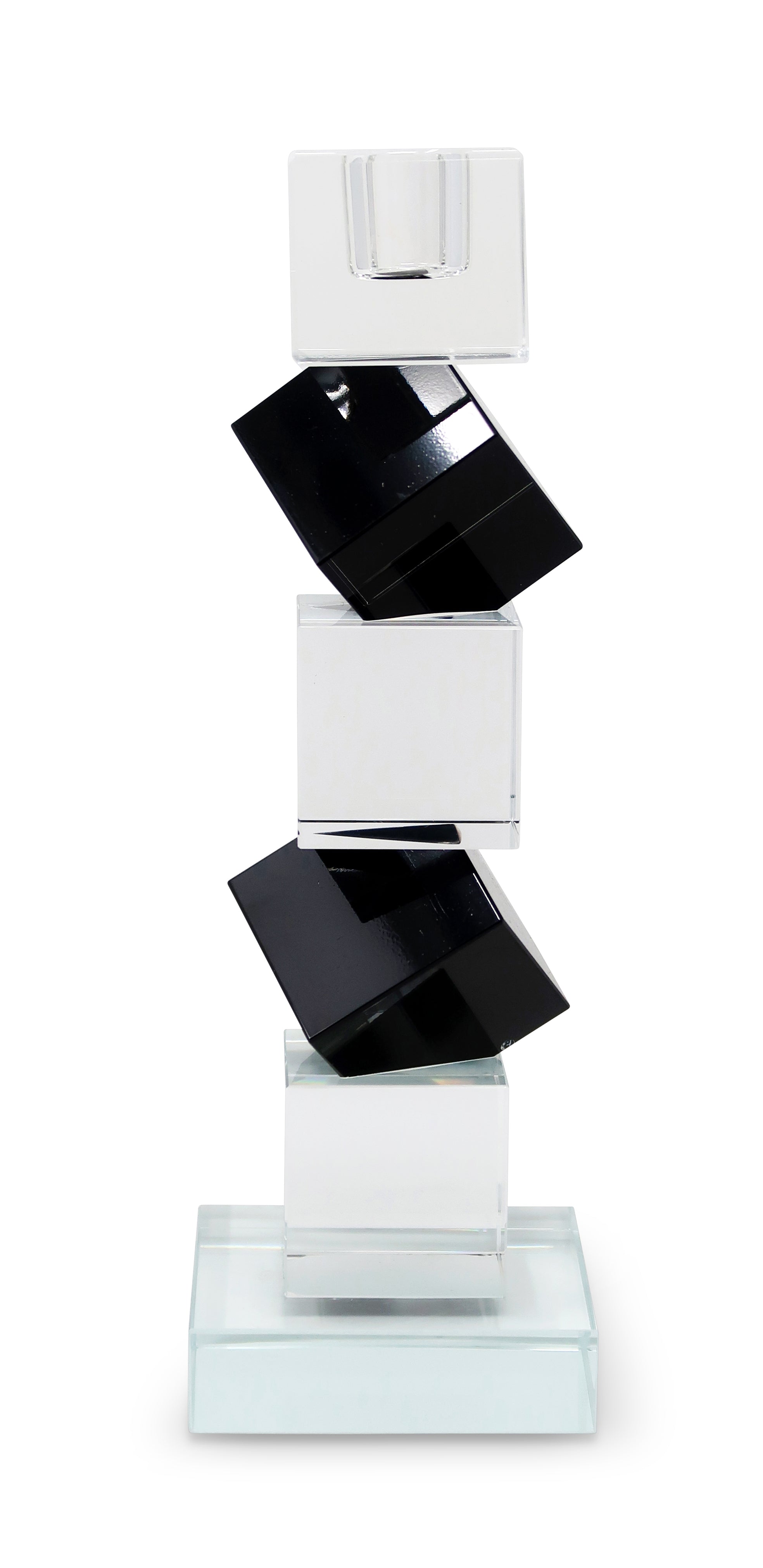 9" Black And Clear Crystal Tabletop Taper Candlestick-Candle Holders-DECOROLALA