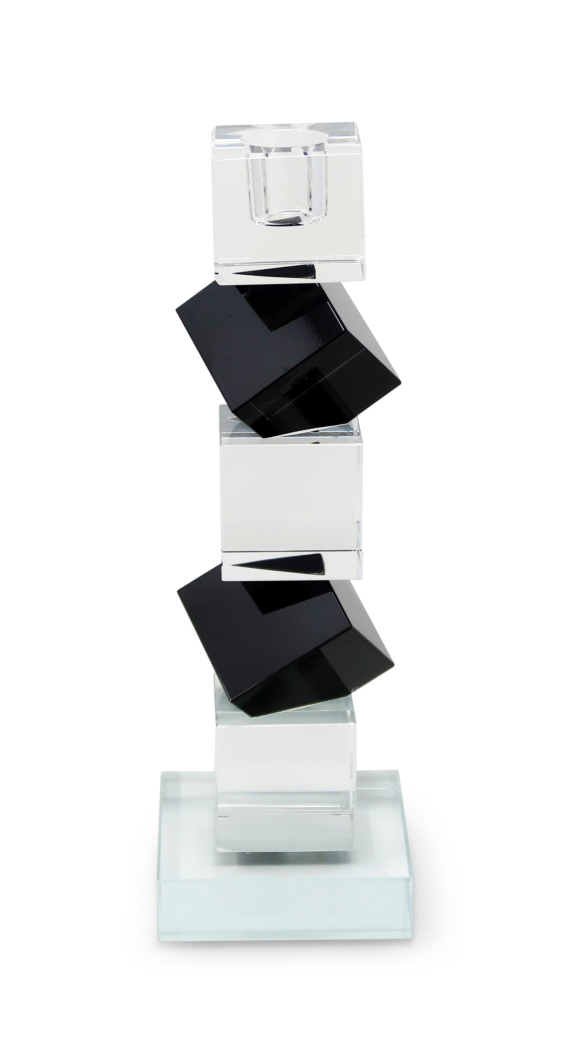 9" Black And Clear Crystal Tabletop Taper Candlestick-Candle Holders-DECOROLALA