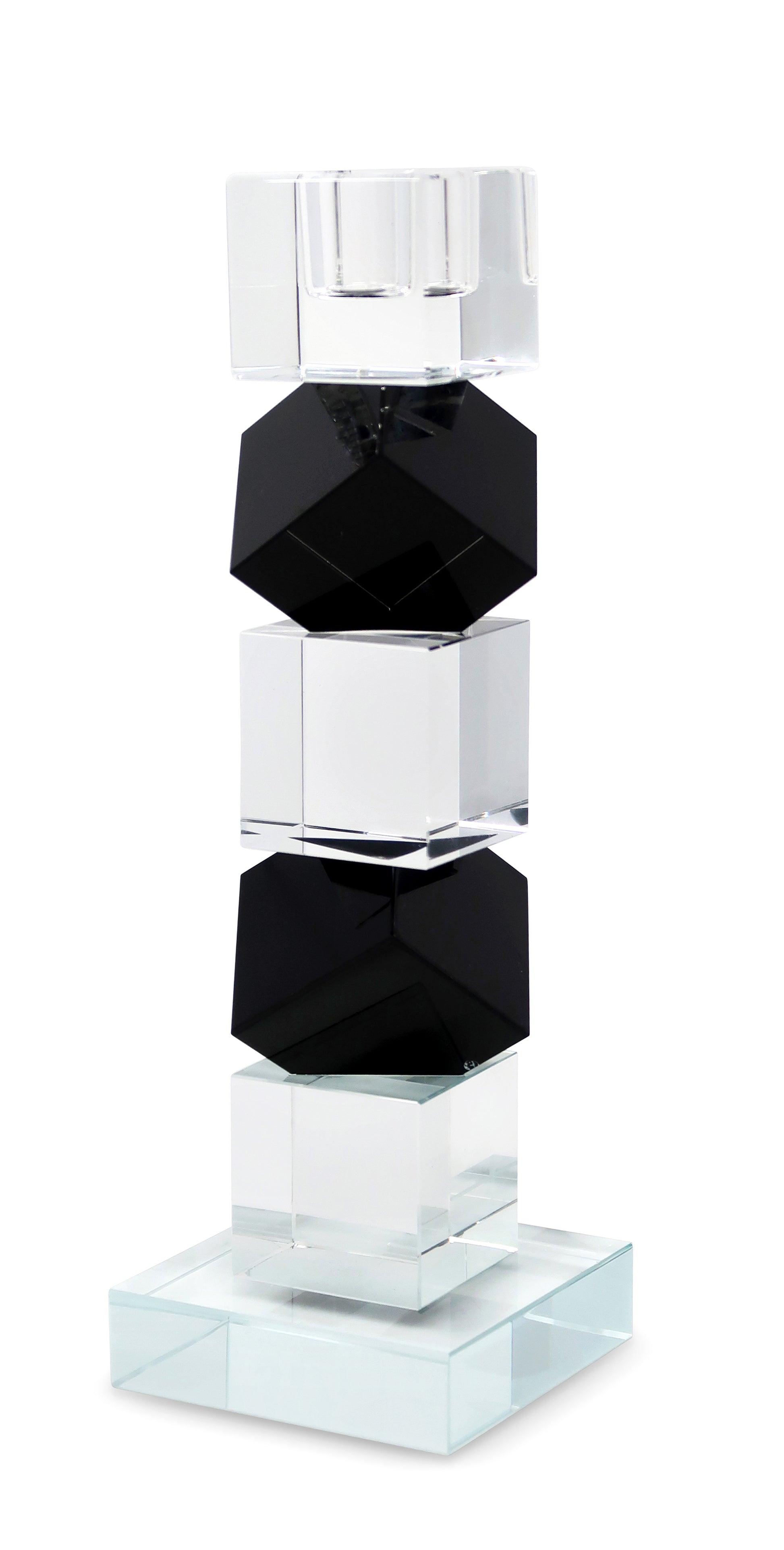 9" Black And Clear Crystal Tabletop Taper Candlestick-Candle Holders-DECOROLALA