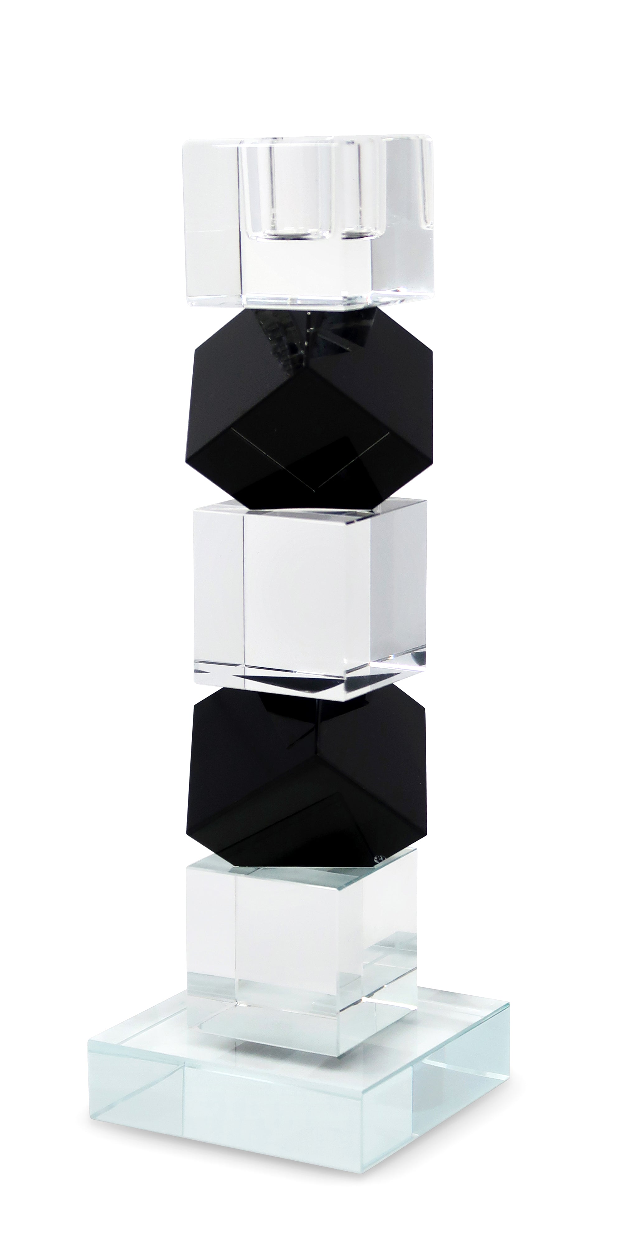 9" Black And Clear Crystal Tabletop Taper Candlestick-Candle Holders-DECOROLALA