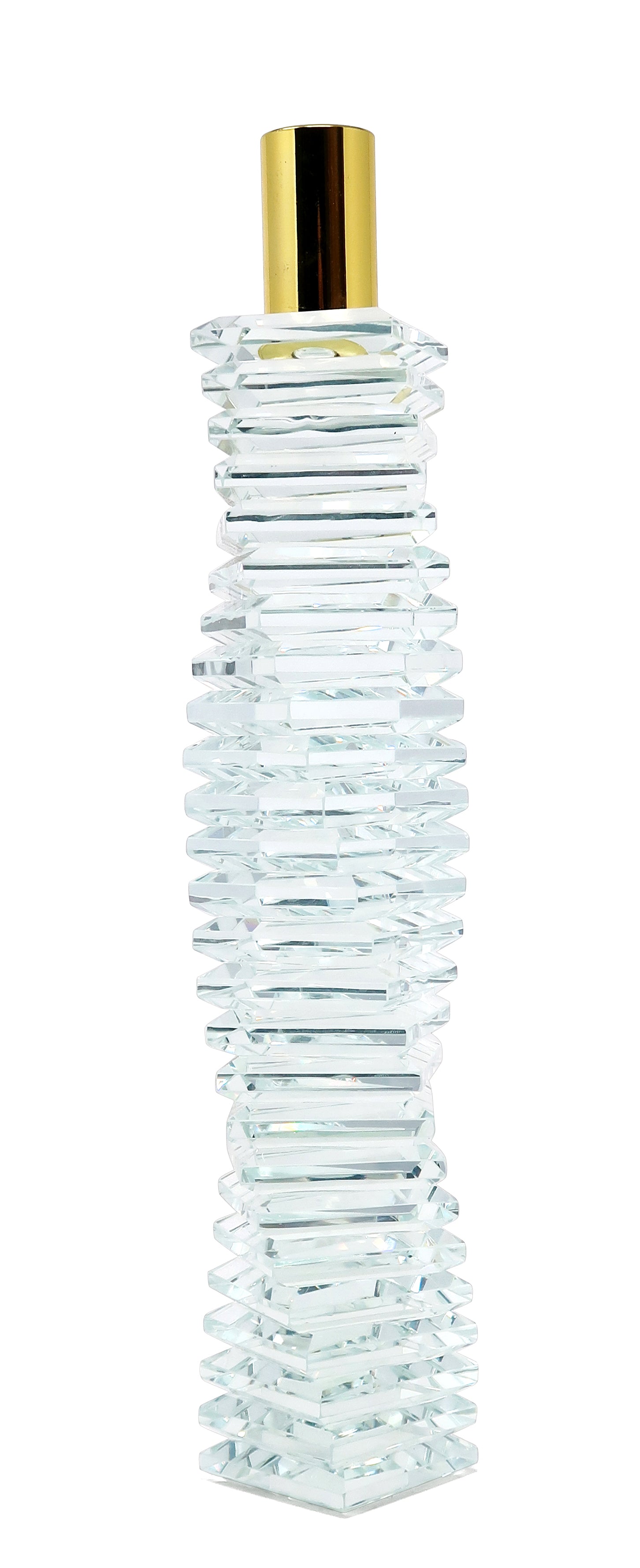 8" Clear And Gold Twisted Crystal Tabletop Taper Candlestick-Candle Holders-DECOROLALA
