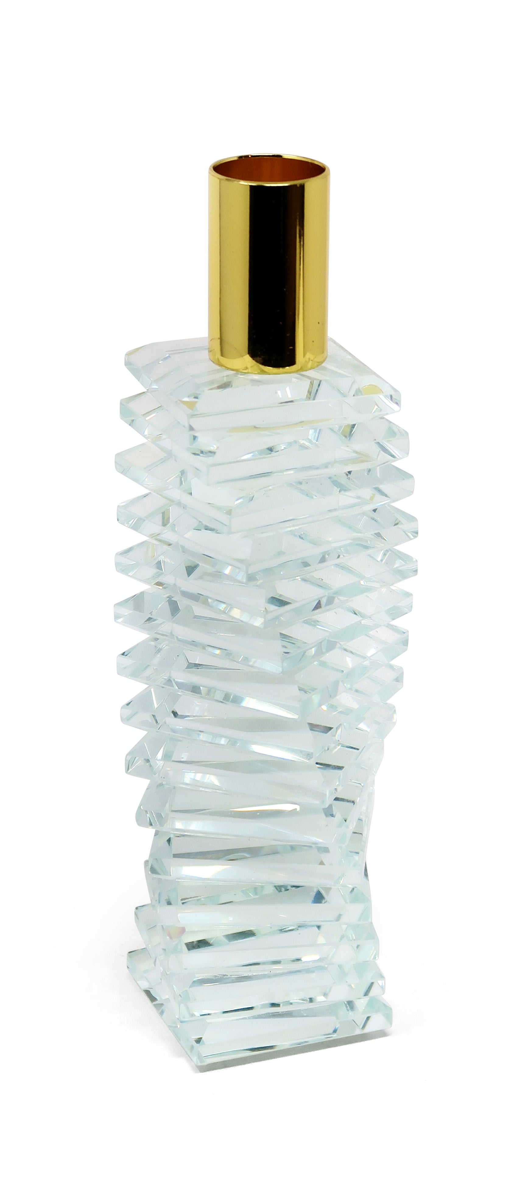 8" Clear And Gold Twisted Crystal Tabletop Taper Candlestick-Candle Holders-DECOROLALA