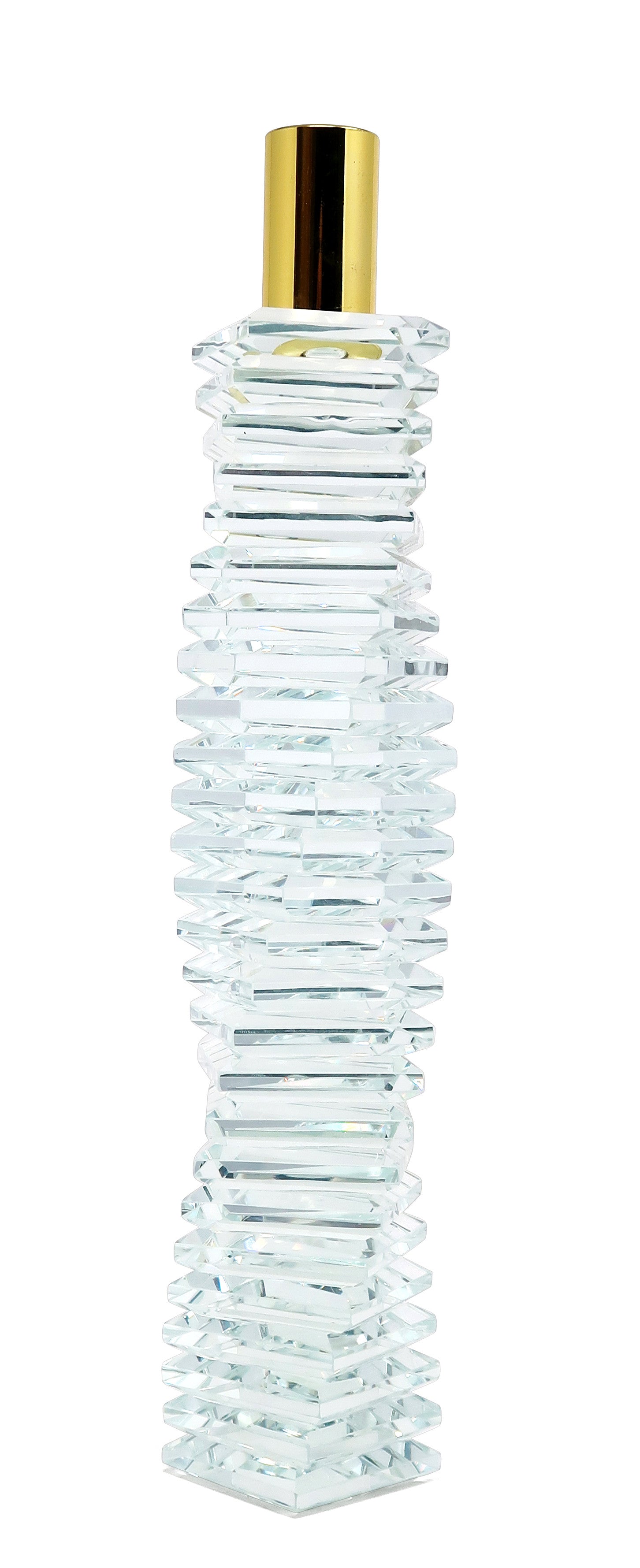 8" Clear And Gold Twisted Crystal Tabletop Taper Candlestick-Candle Holders-DECOROLALA