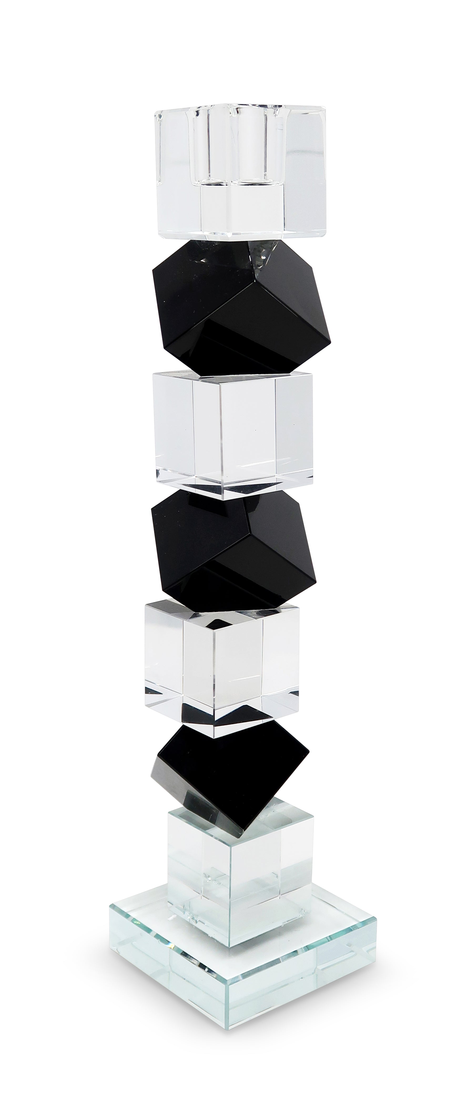 12" Black And Clear Crystal Tabletop Taper Candlestick-Candle Holders-DECOROLALA