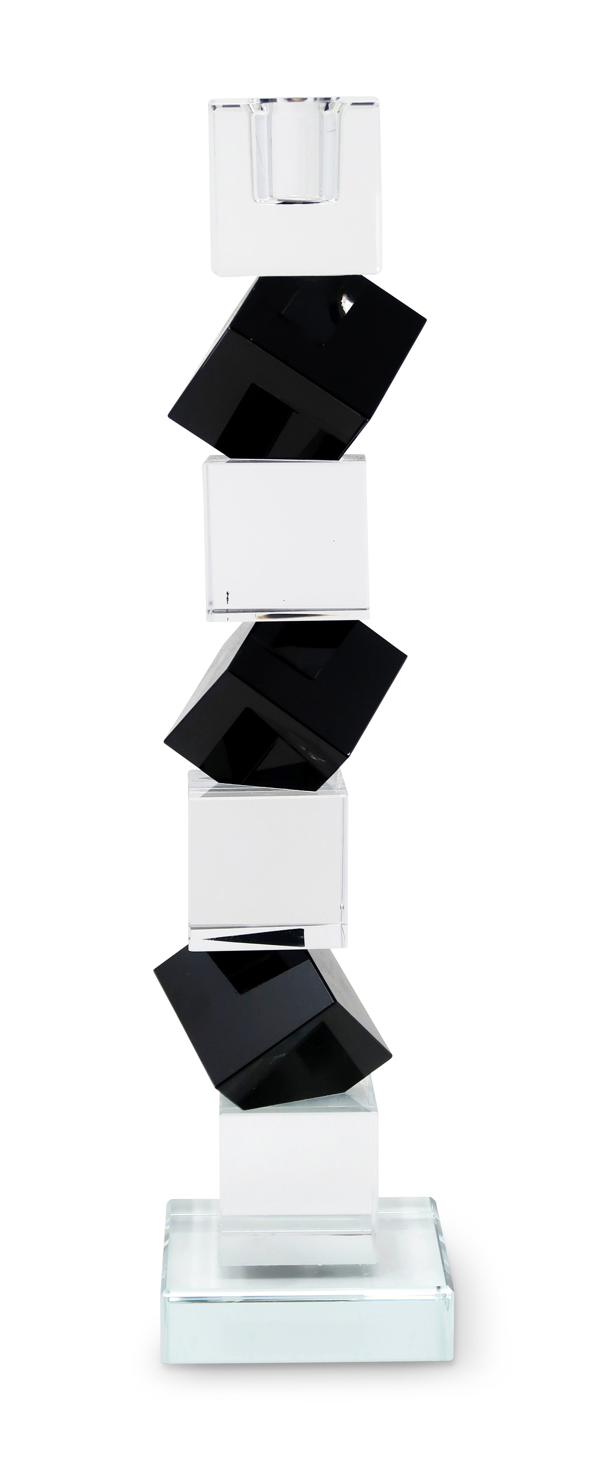 12" Black And Clear Crystal Tabletop Taper Candlestick-Candle Holders-DECOROLALA