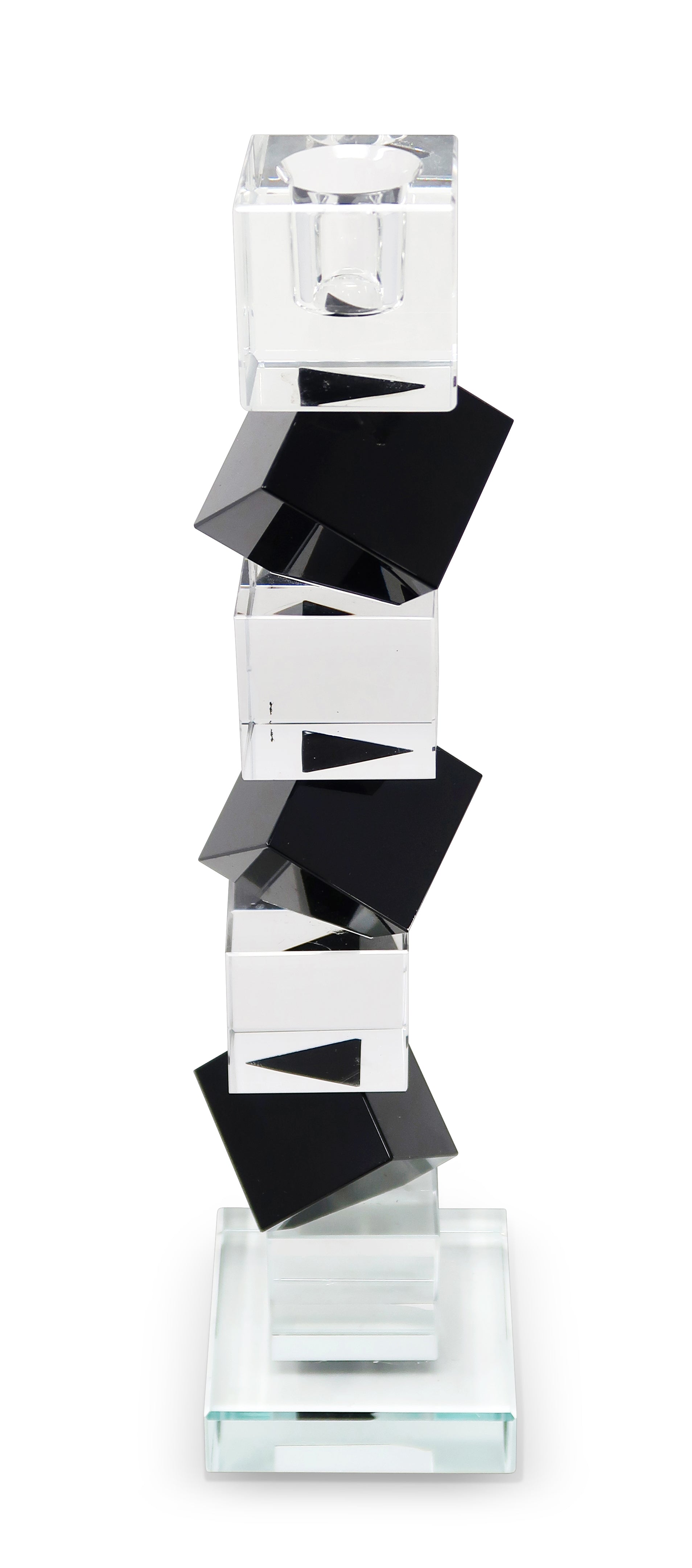 12" Black And Clear Crystal Tabletop Taper Candlestick-Candle Holders-DECOROLALA