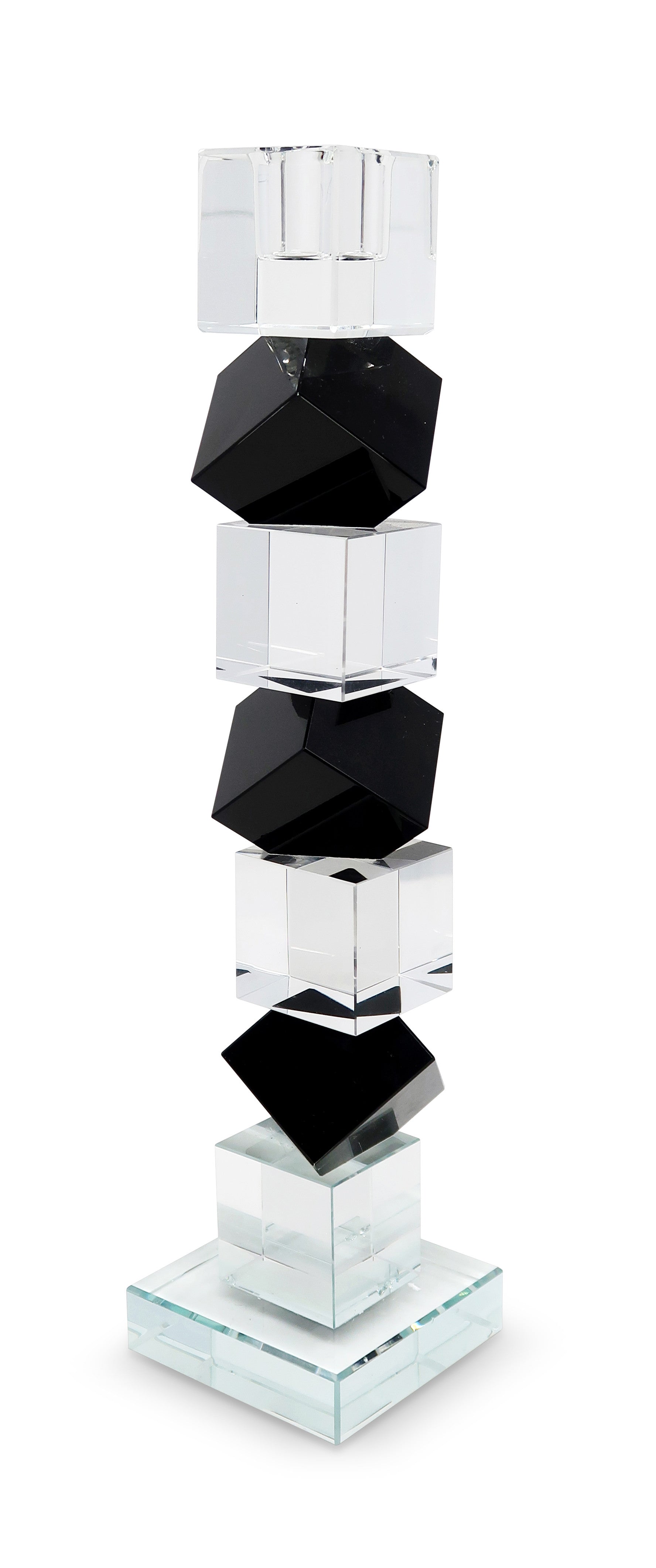 12" Black And Clear Crystal Tabletop Taper Candlestick-Candle Holders-DECOROLALA